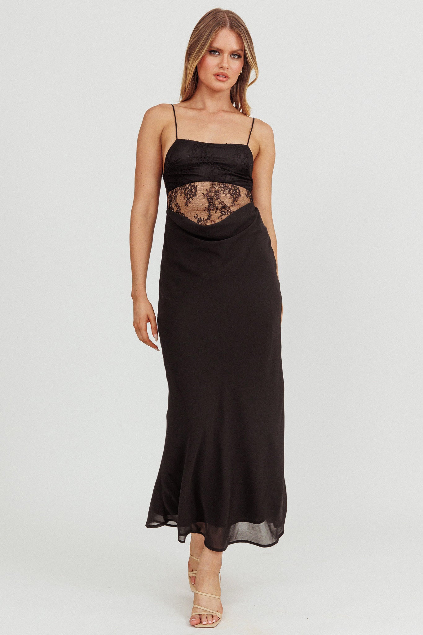 These Days Backless Lace Waist Maxi Dress Black by Selfie Leslie Australia