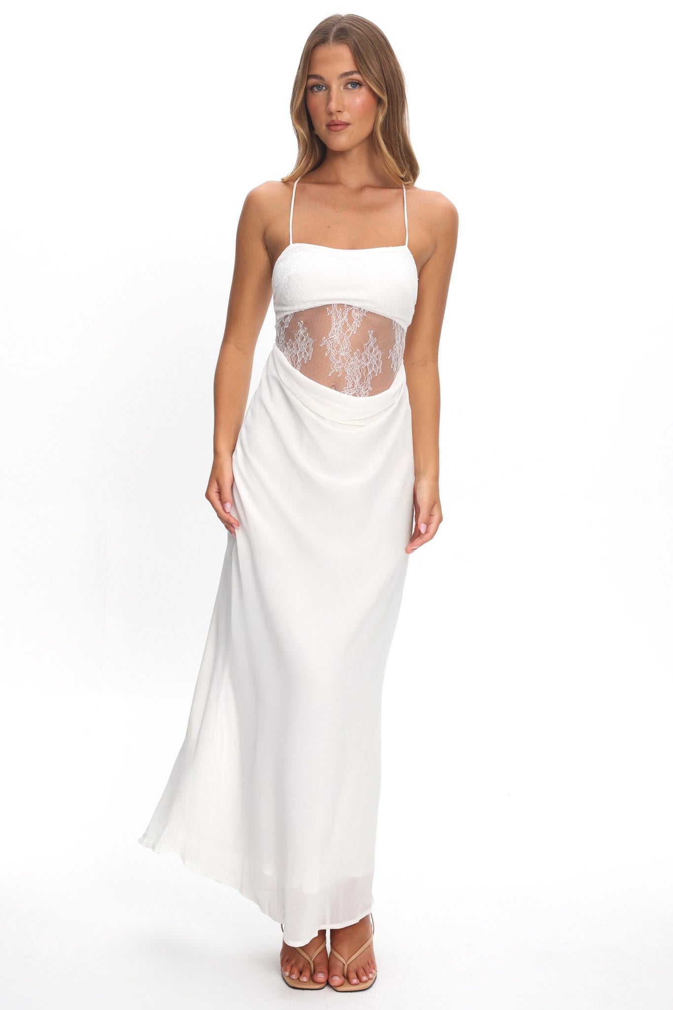 These Days Backless Lace Waist Maxi Dress White by Selfie Leslie Australia