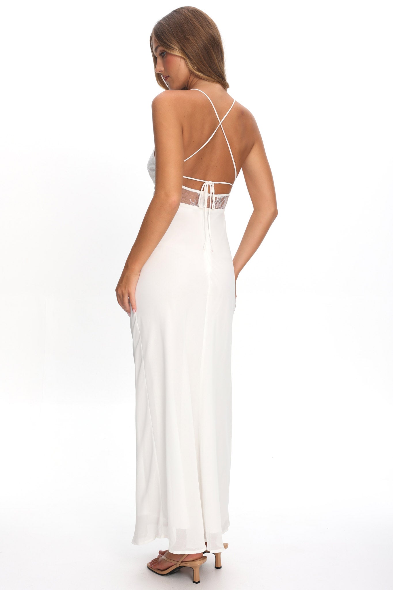 These Days Backless Lace Waist Maxi Dress White by Selfie Leslie Australia