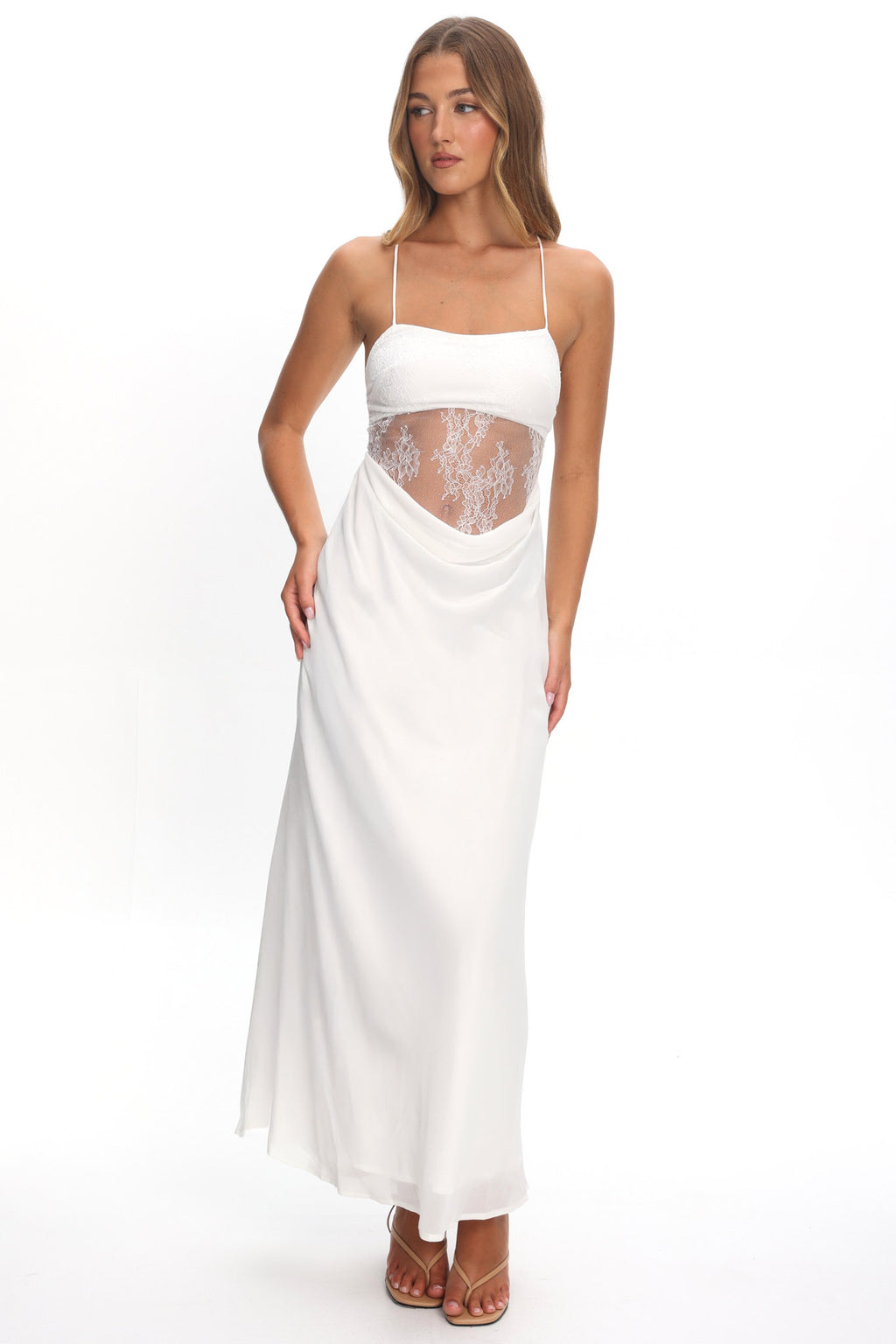 These Days Backless Lace Waist Maxi Dress White by Selfie Leslie Australia