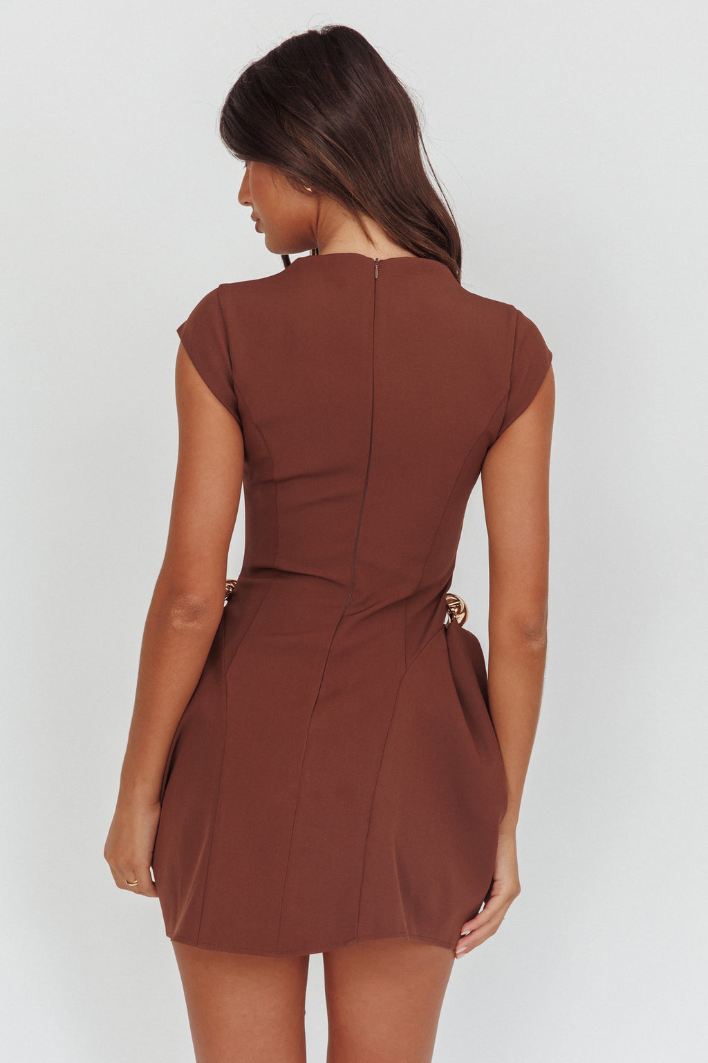 Girl Talks Cap Sleeve Puff Skirt Mini Dress Chocolate by Selfie Leslie Australia