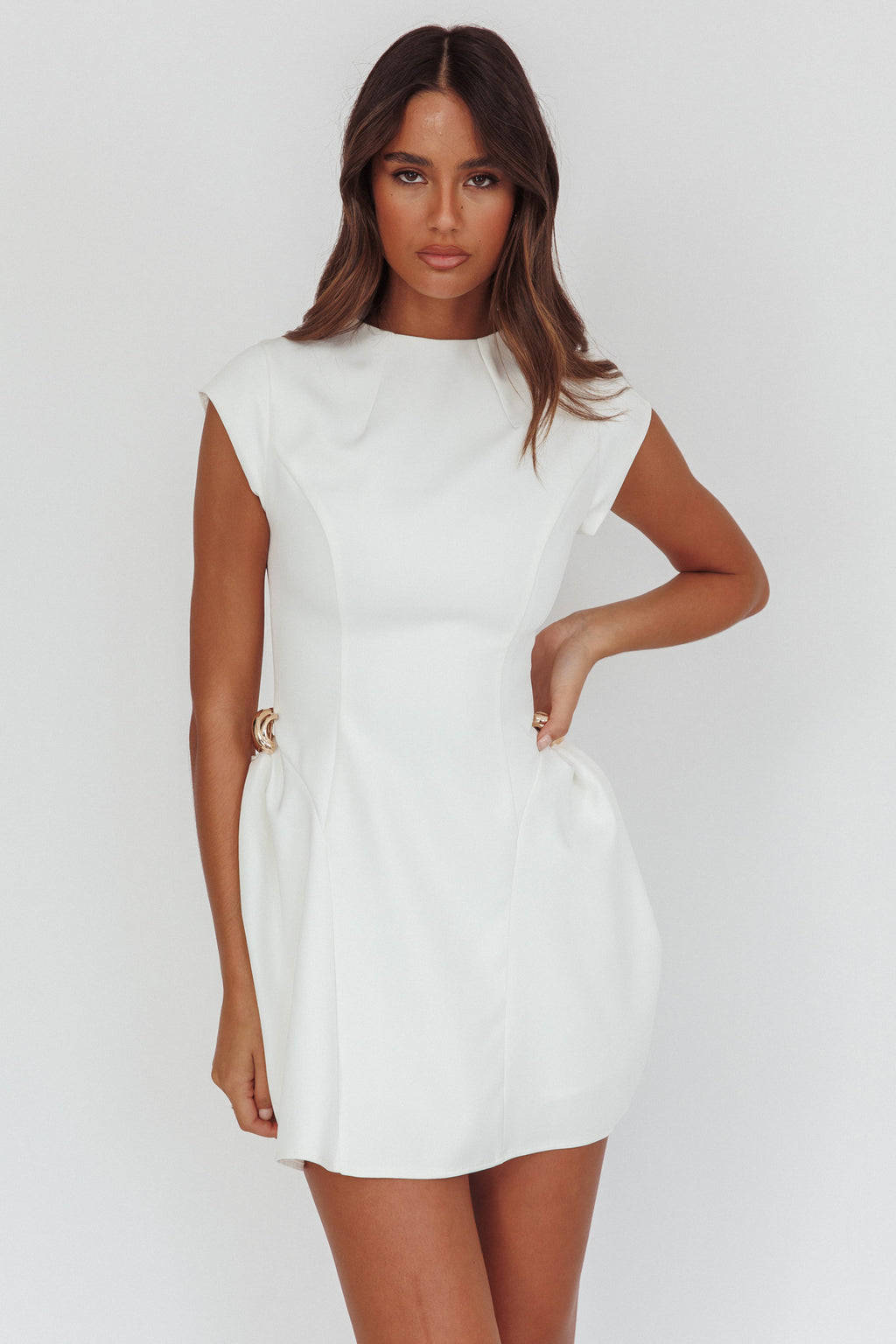 Girl Talks Cap Sleeve Puff Skirt Mini Dress Off White by Selfie Leslie Australia
