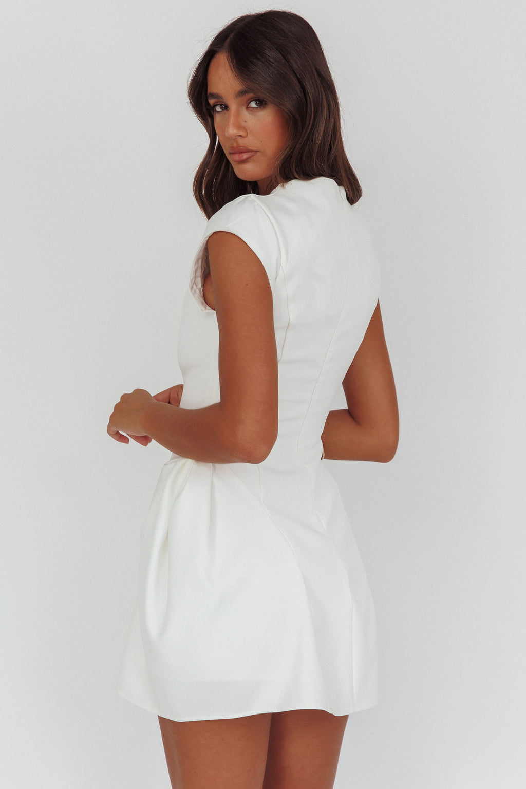 Girl Talks Cap Sleeve Puff Skirt Mini Dress Off White by Selfie Leslie Australia