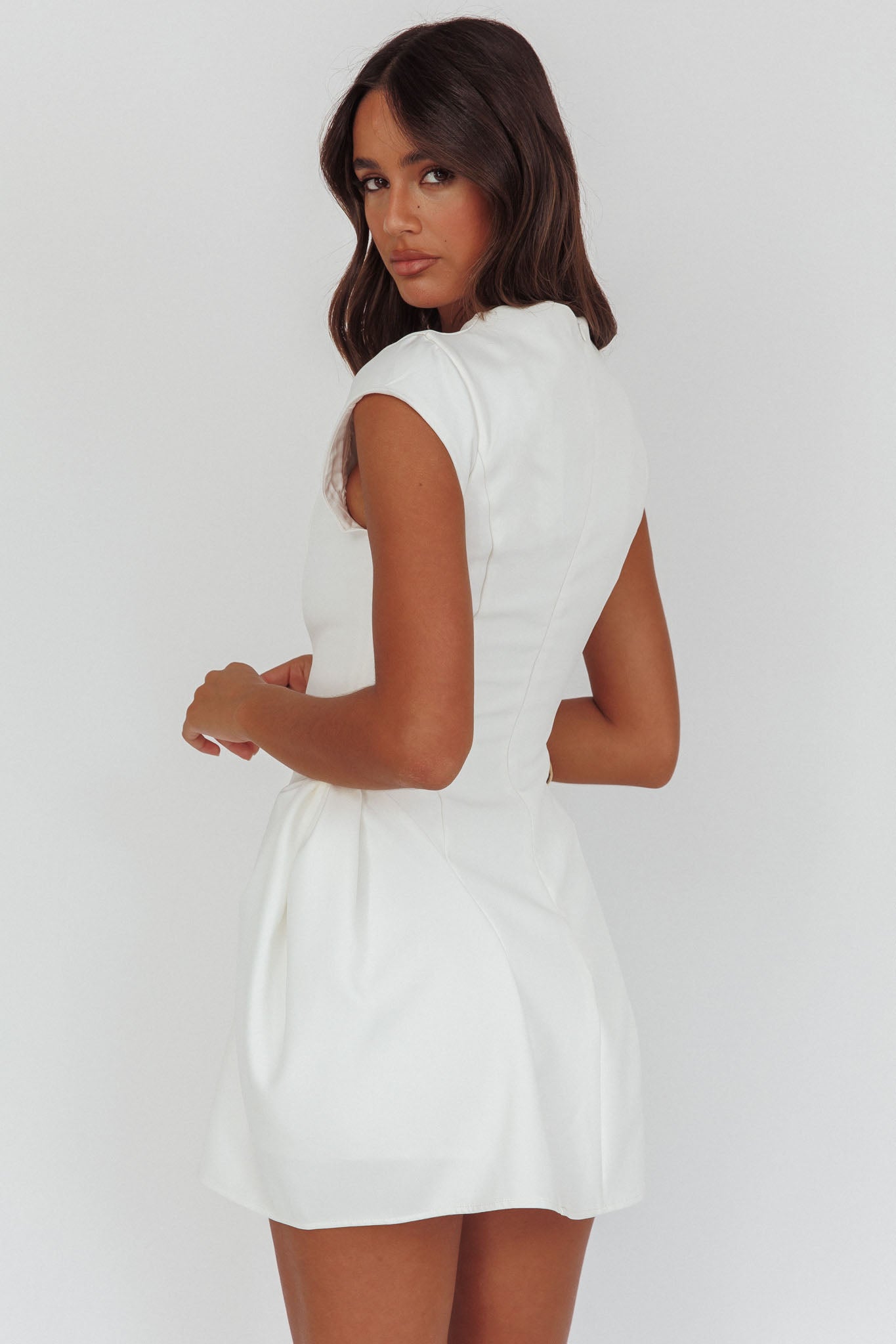 Girl Talks Cap Sleeve Puff Skirt Mini Dress Off White by Selfie Leslie Australia