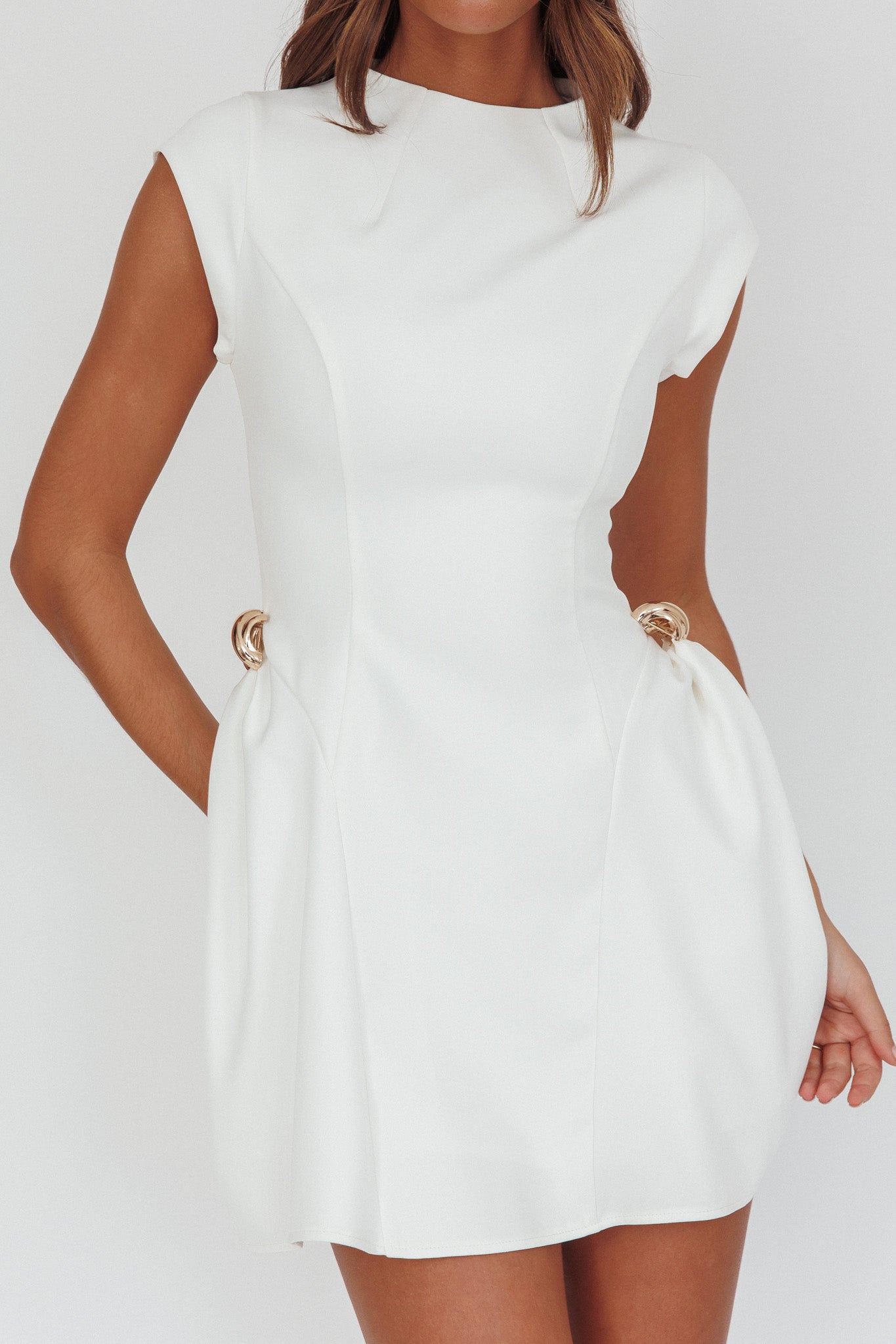 Girl Talks Cap Sleeve Puff Skirt Mini Dress Off White by Selfie Leslie Australia