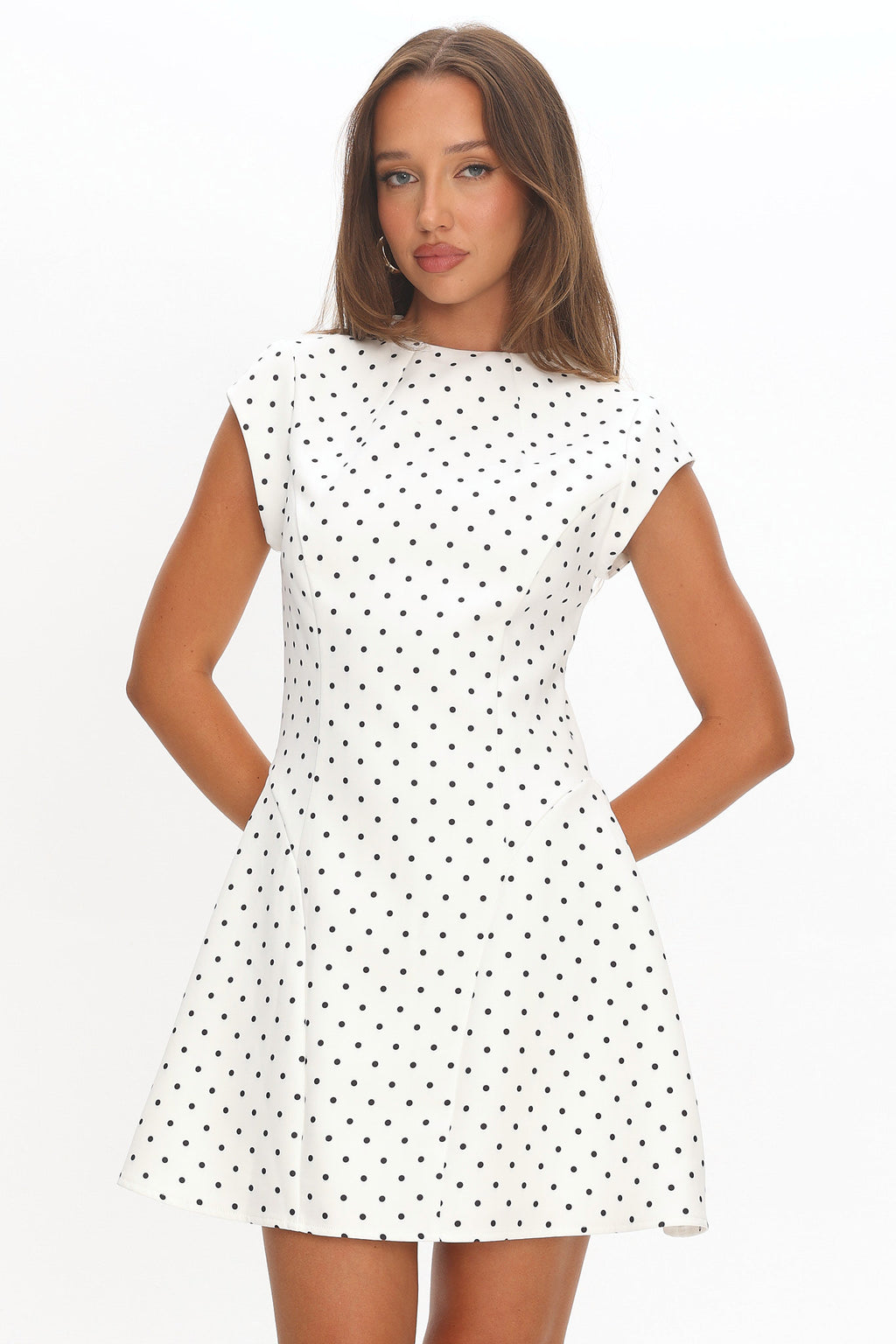 Aristos Cap Sleeve Mini Dress Polka Dot White by Selfie Leslie Australia