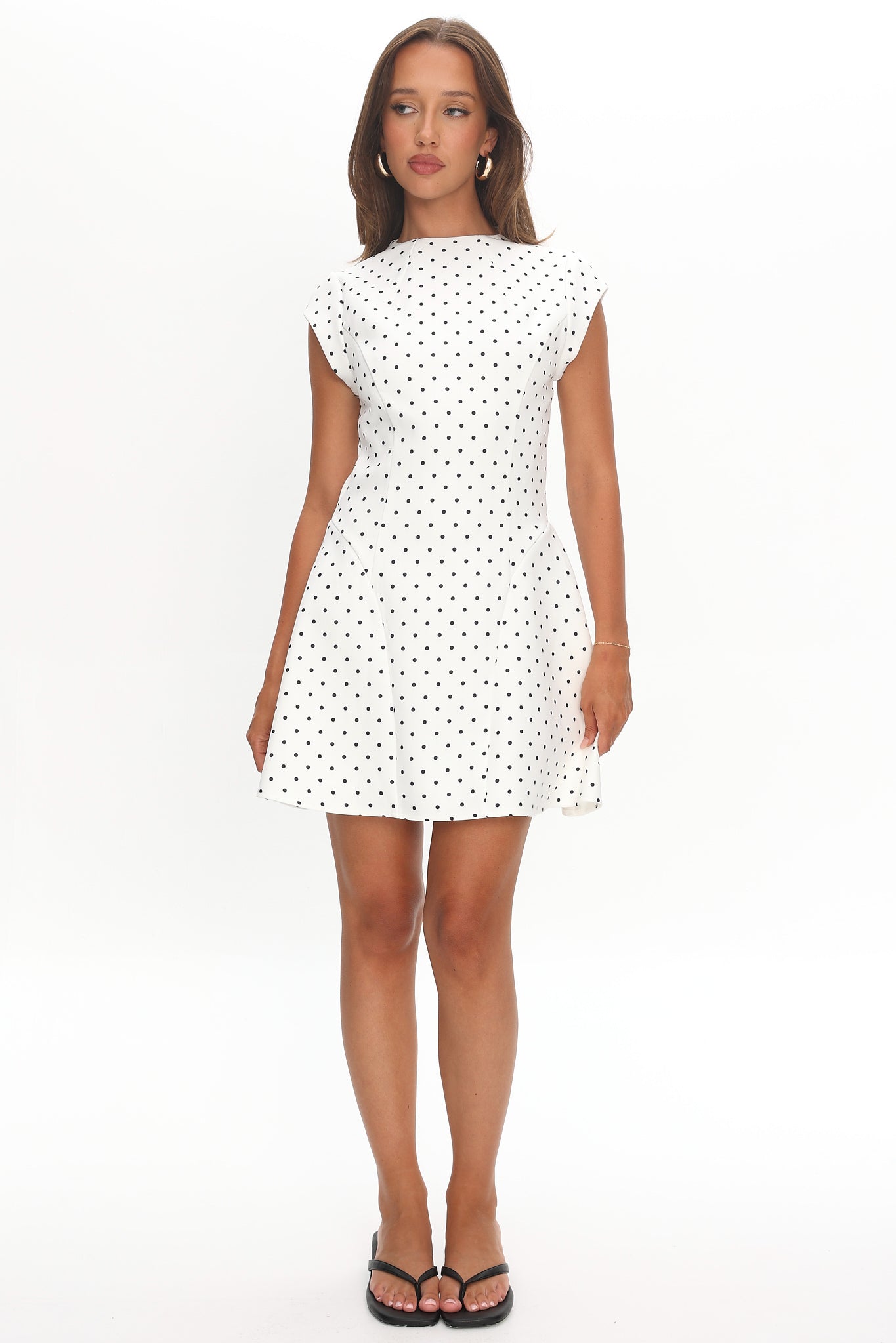 Aristos Cap Sleeve Mini Dress Polka Dot White by Selfie Leslie Australia