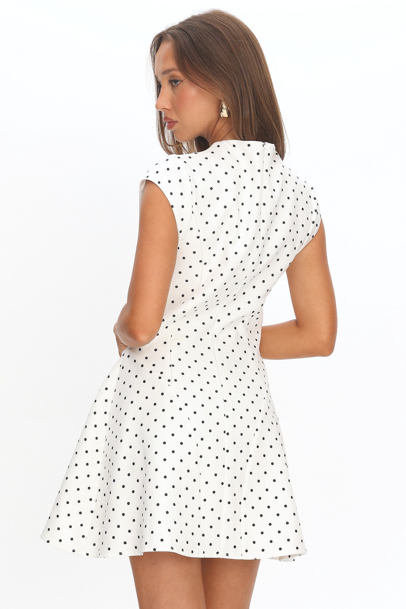 Aristos Cap Sleeve Mini Dress Polka Dot White by Selfie Leslie Australia