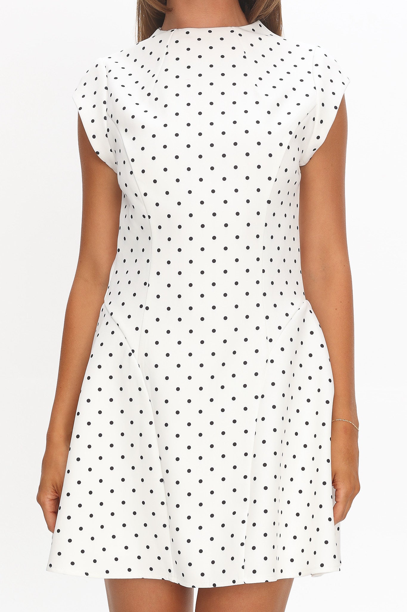 Aristos Cap Sleeve Mini Dress Polka Dot White by Selfie Leslie Australia