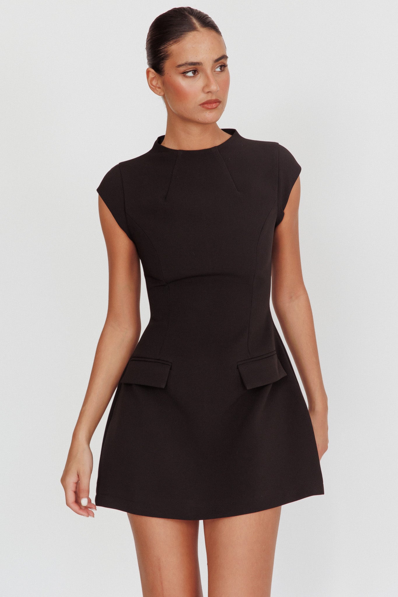 Aristos Cap Sleeve Mini Dress Black by Selfie Leslie Australia