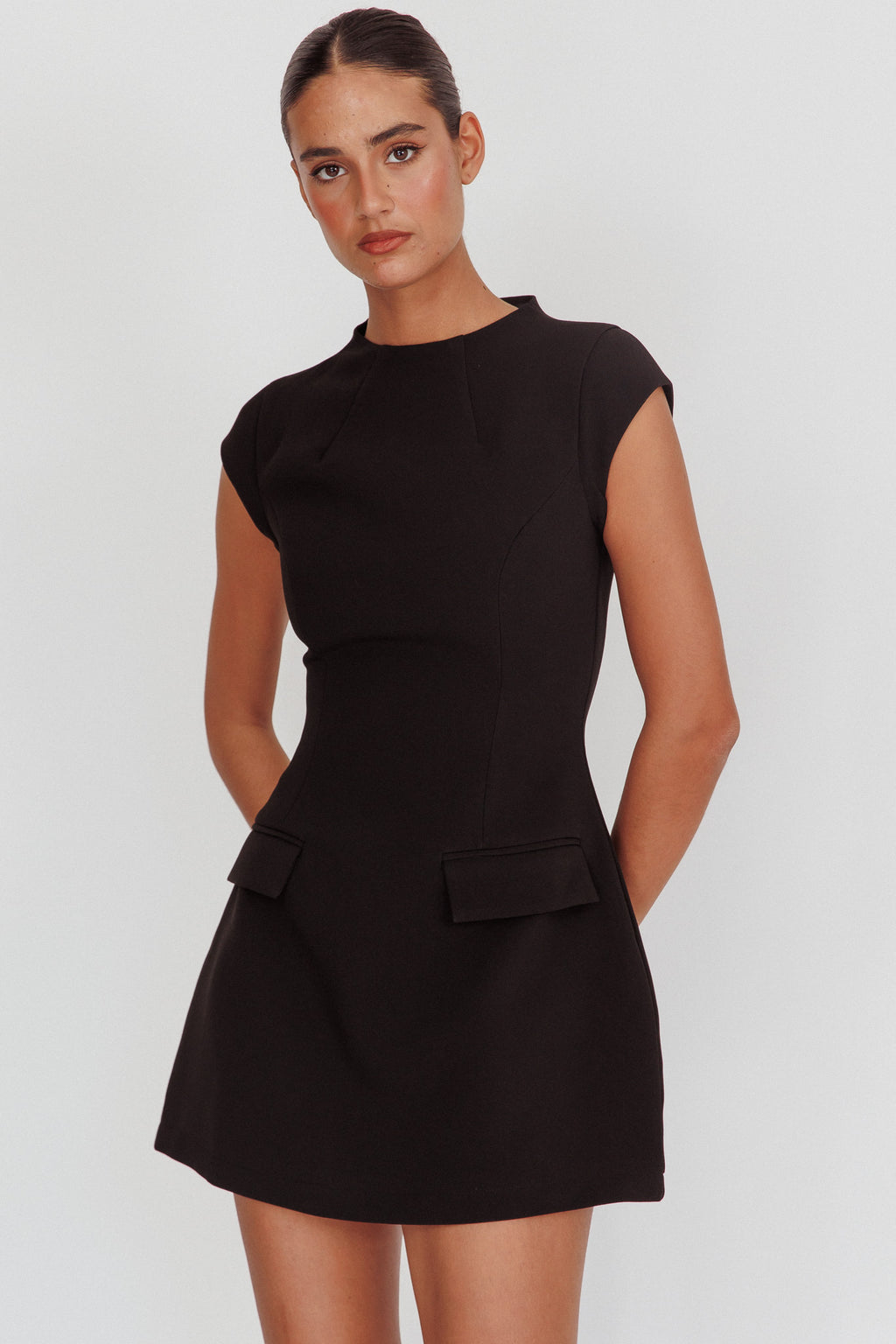 Aristos Cap Sleeve Mini Dress Black by Selfie Leslie Australia