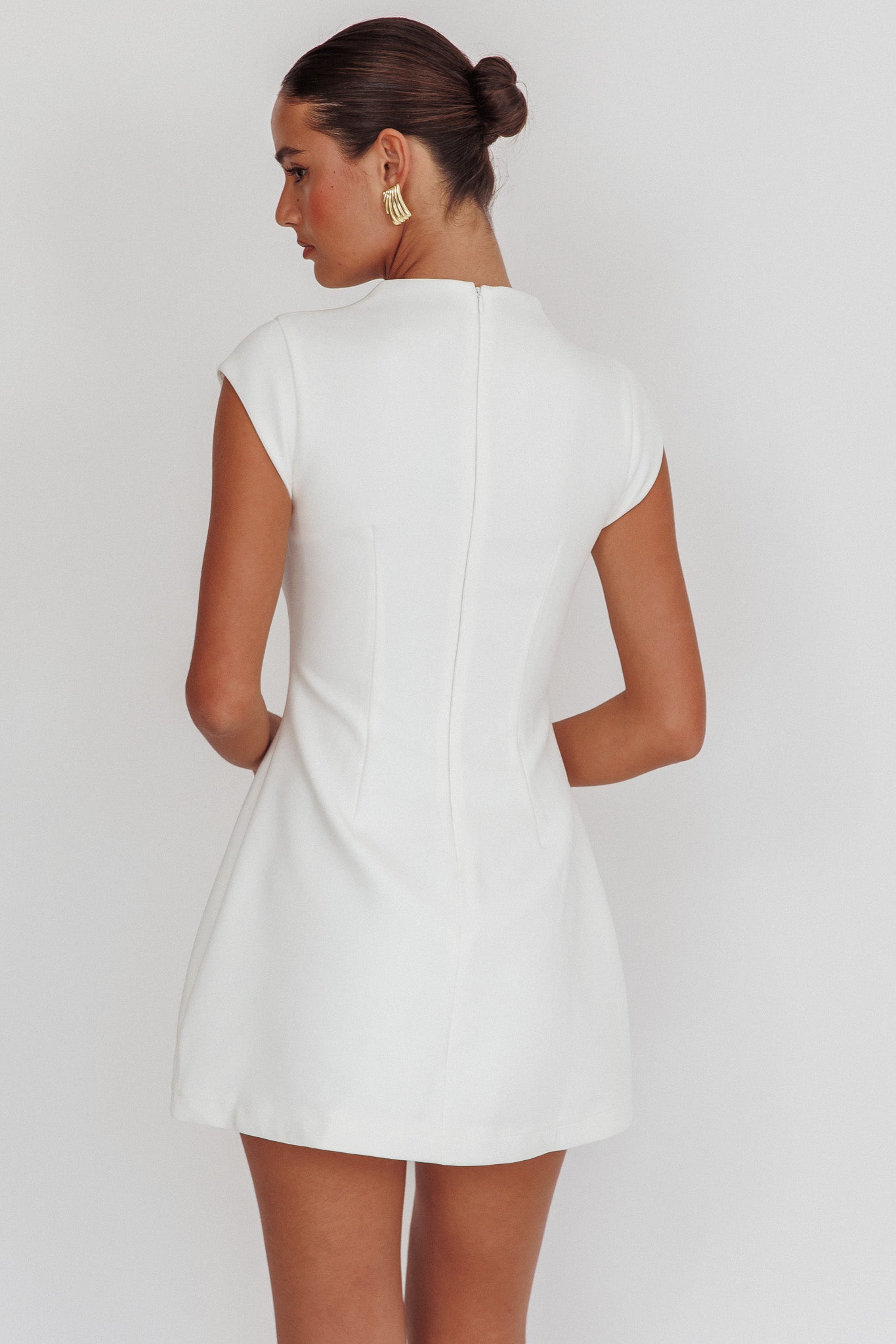Aristos Cap Sleeve Mini Dress Off White by Selfie Leslie Australia