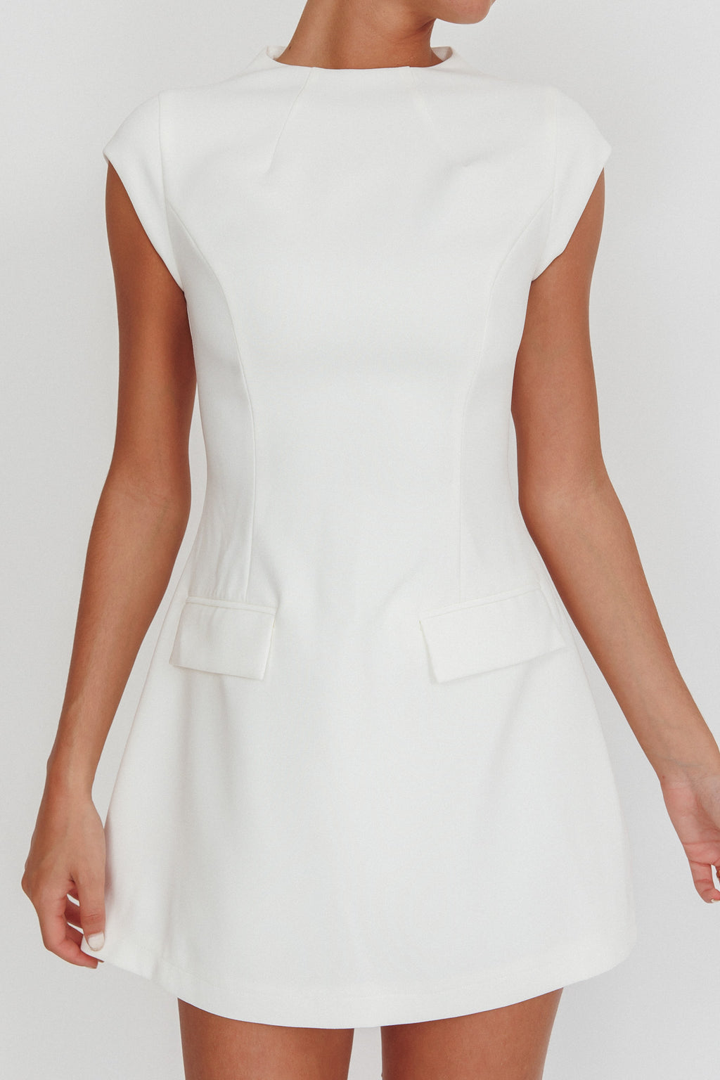 Aristos Cap Sleeve Mini Dress Off White by Selfie Leslie Australia