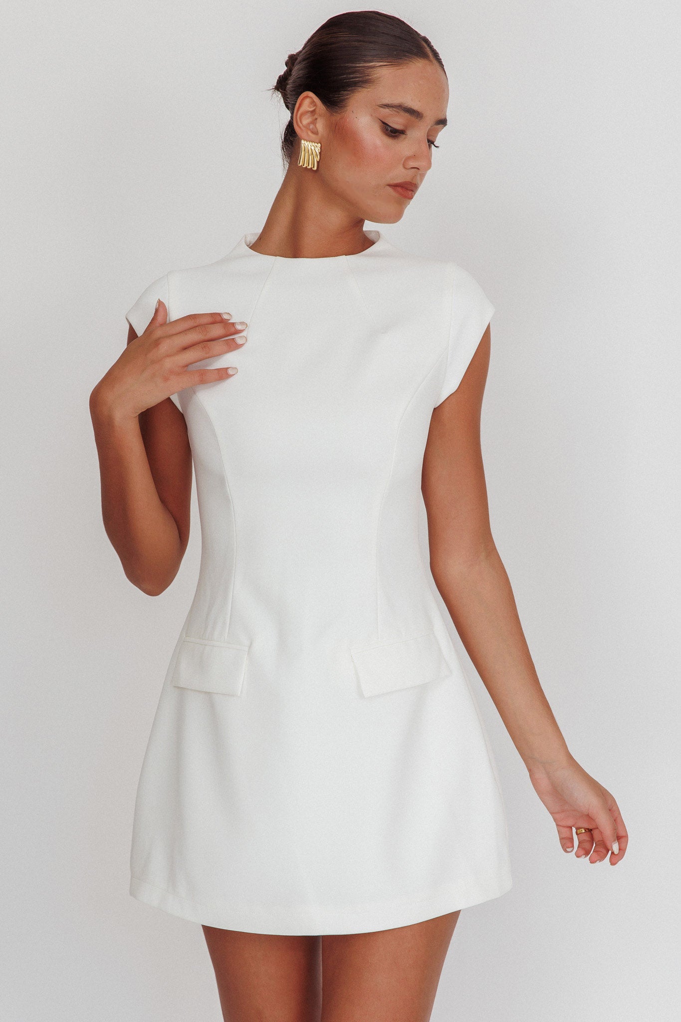 Aristos Cap Sleeve Mini Dress Off White by Selfie Leslie Australia