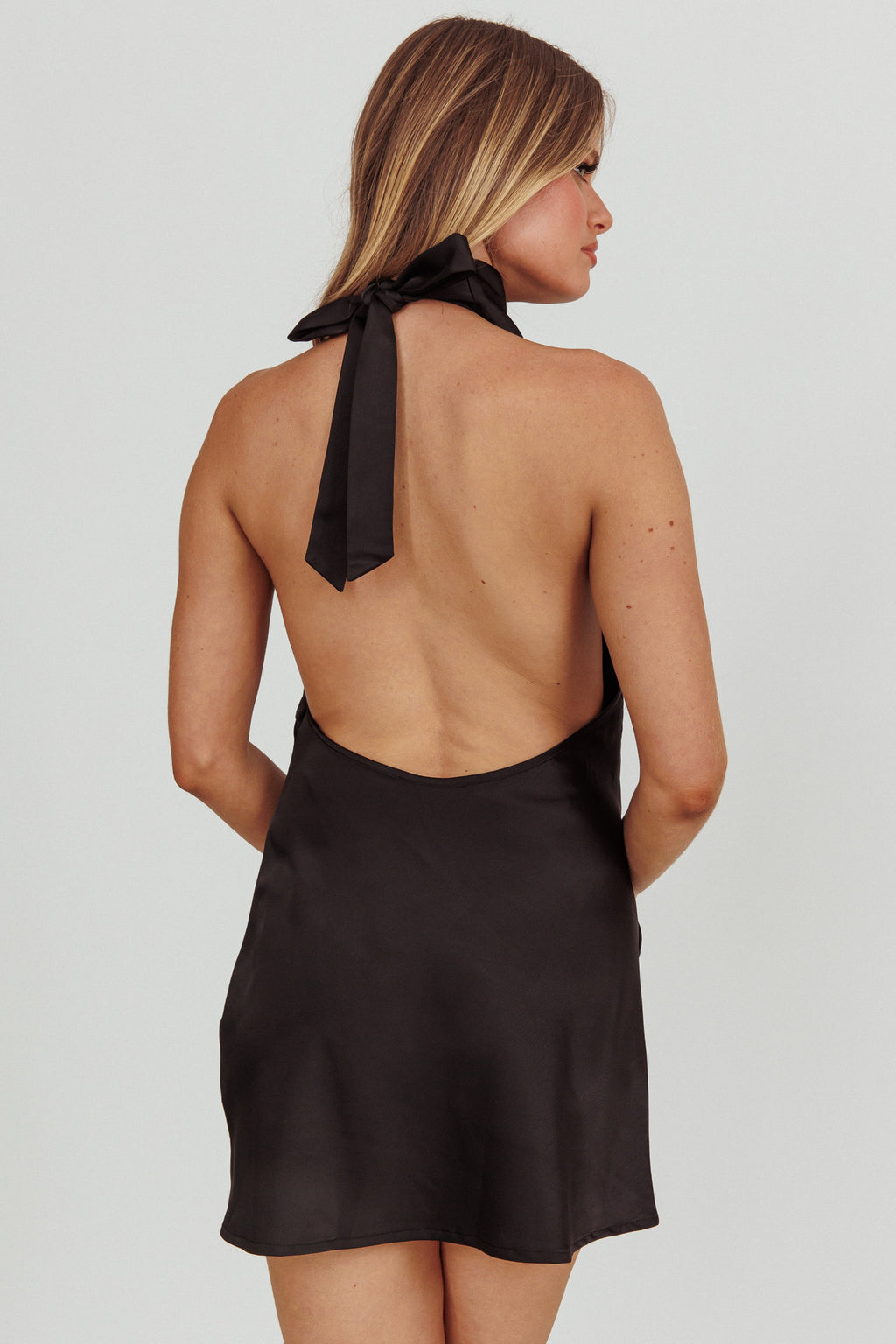 Lyons High Halter Neck Mini Dress Black by Selfie Leslie Australia