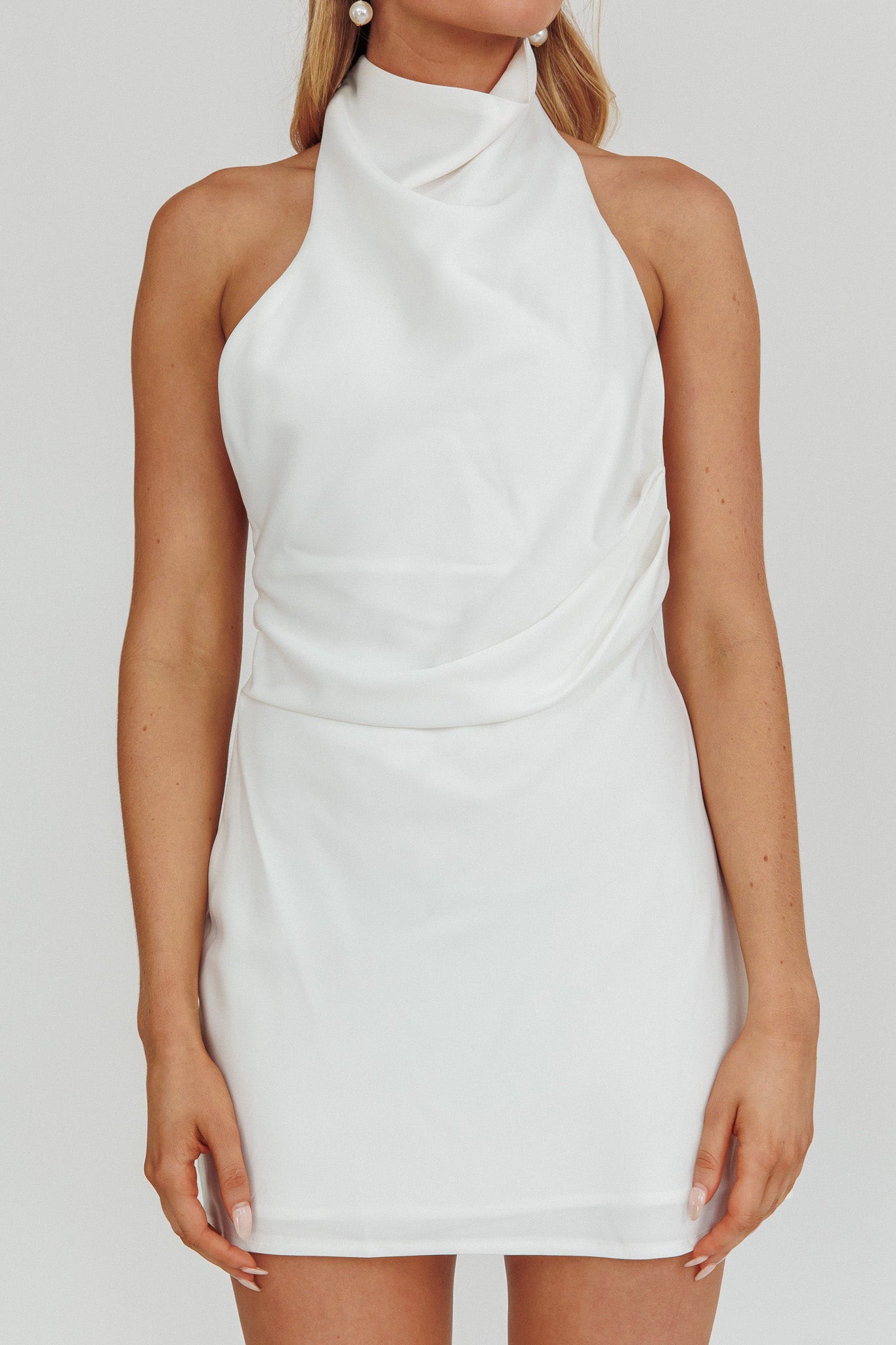 Lyons High Halter Neck Mini Dress White by Selfie Leslie Australia
