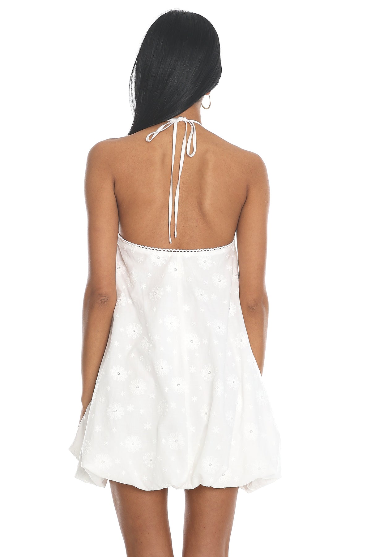 Sunshower Bubble Hem Halter Mini Dress White