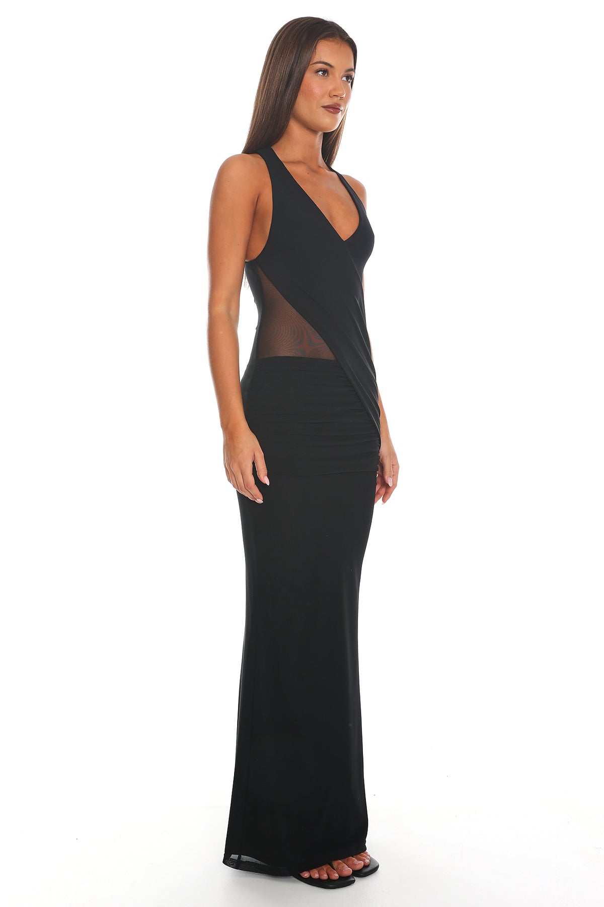 Selene Draped Halter Maxi Dress Black