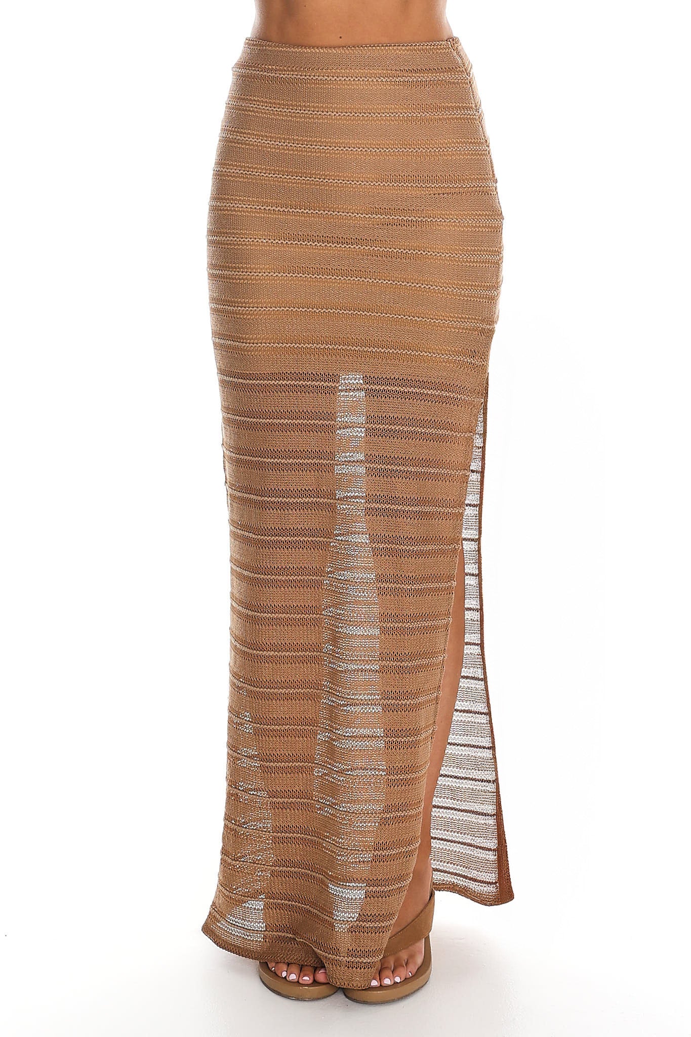 Sundrift Crochet-Knit Maxi Skirt Camel