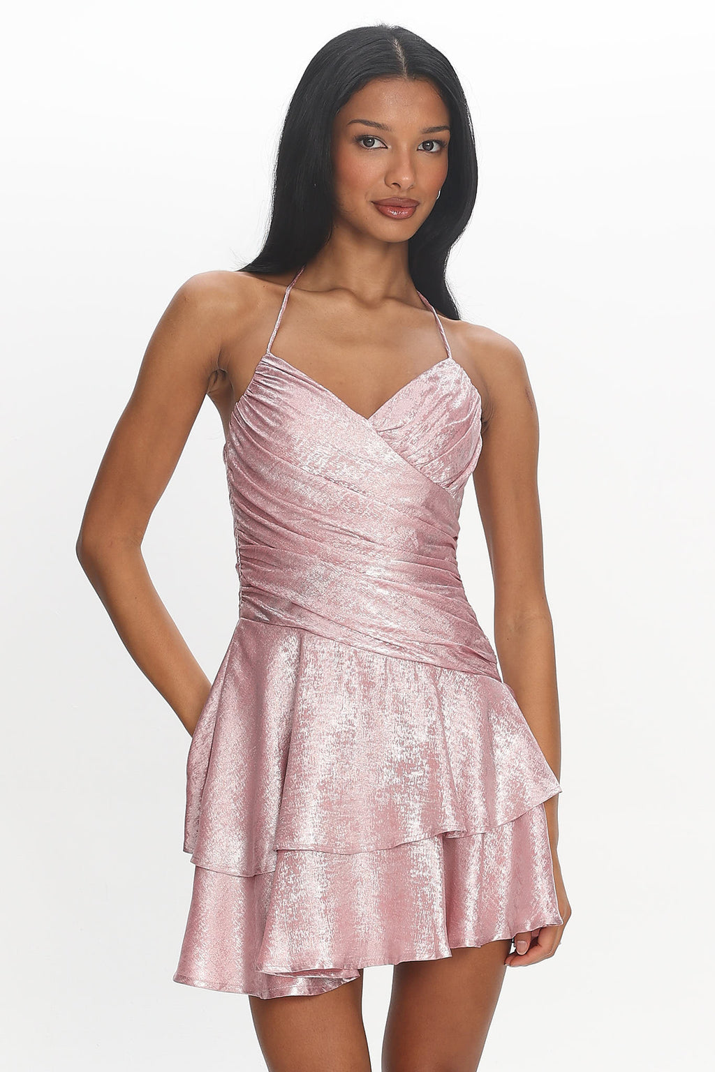Rosé Hour Tiered Mini Dress Pink