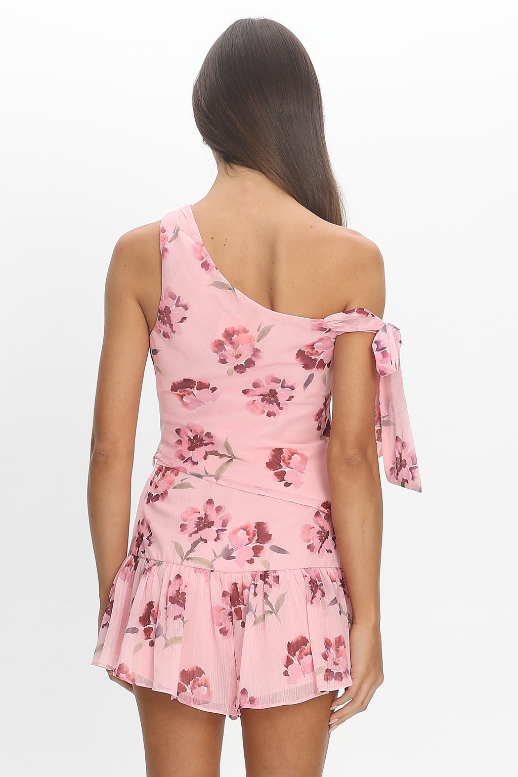 Rosalind Bloom One-Shoulder Tie Top Burgundy