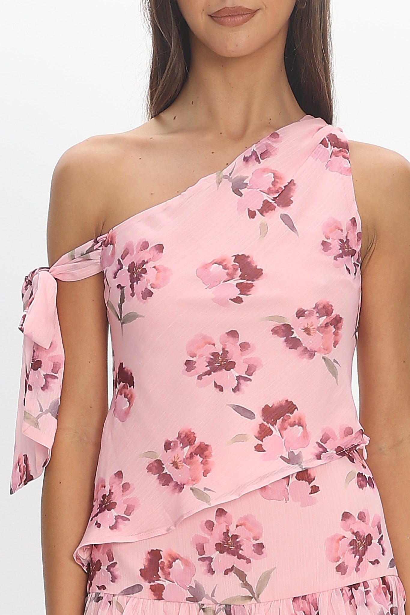 Rosalind Bloom One-Shoulder Tie Top Burgundy