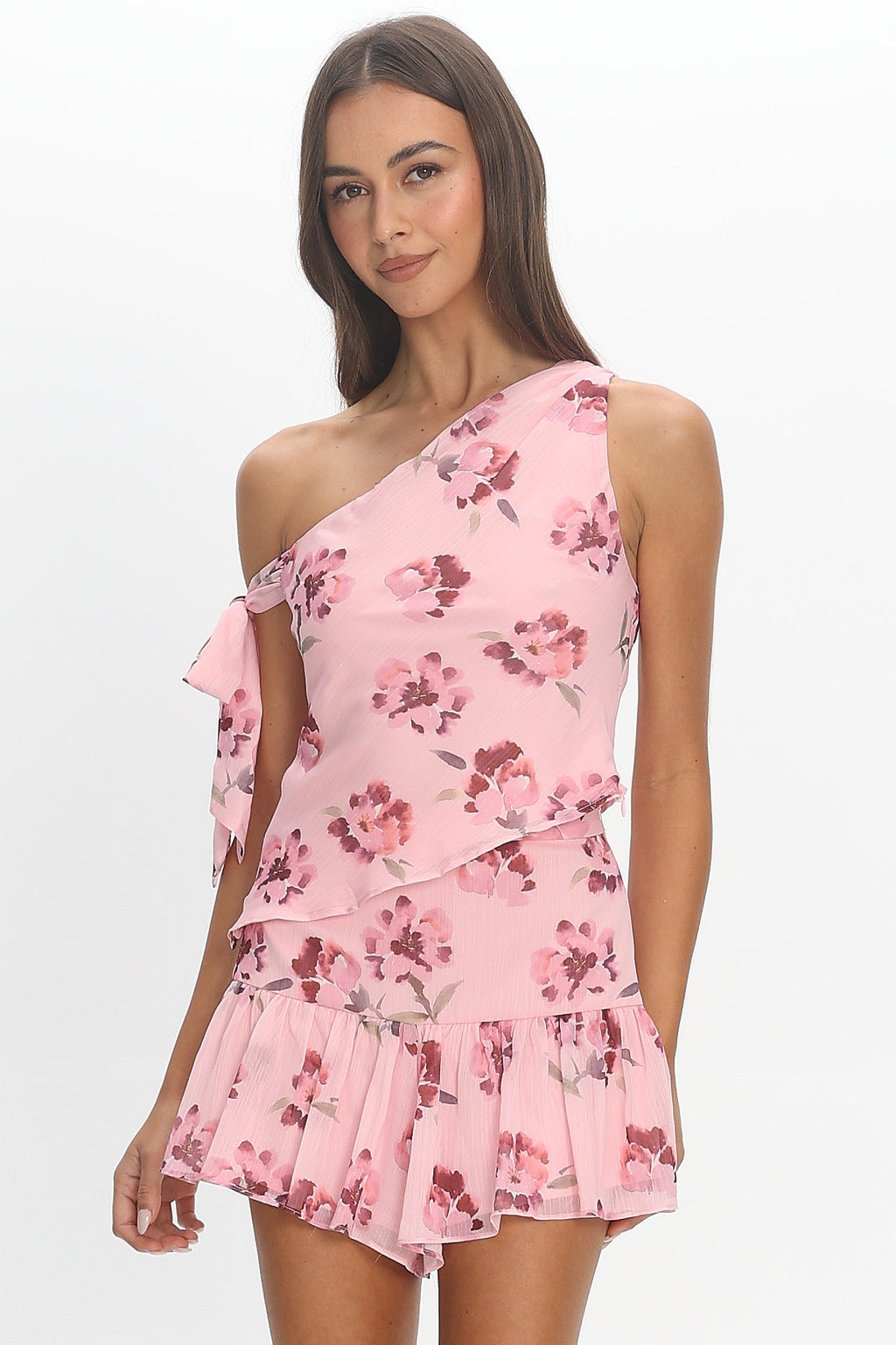 Rosalind Bloom One-Shoulder Tie Top Burgundy