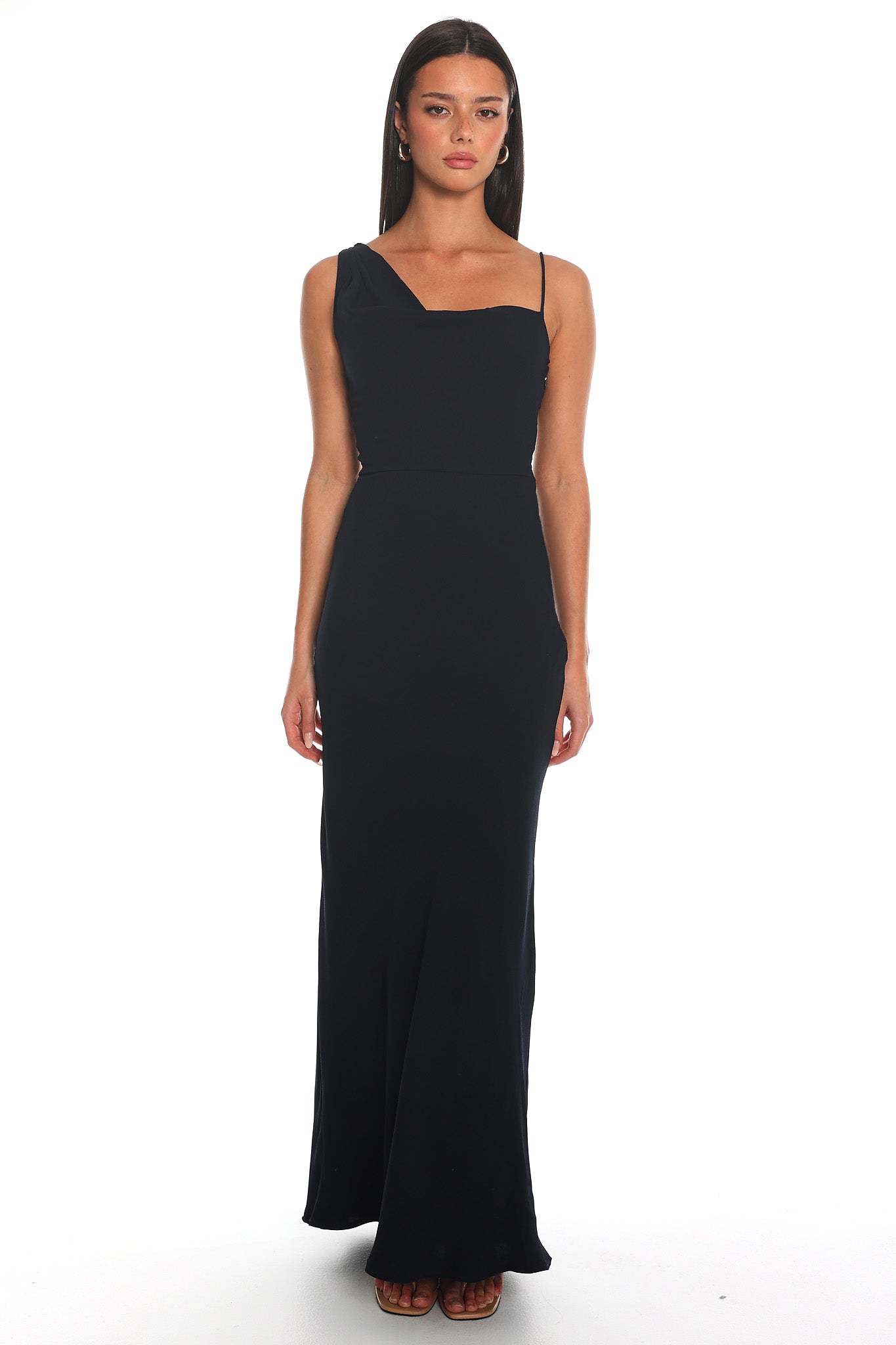 Sleeked Down Asymmetric Maxi Dress Navy