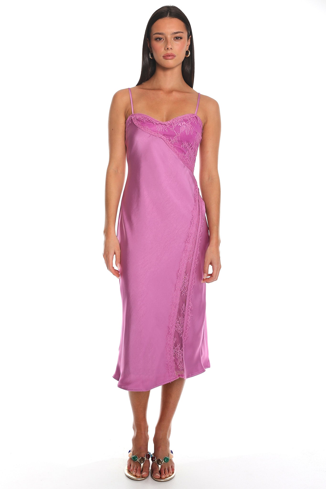 Noir Silk Lace-Inset Slip Dress Mauve