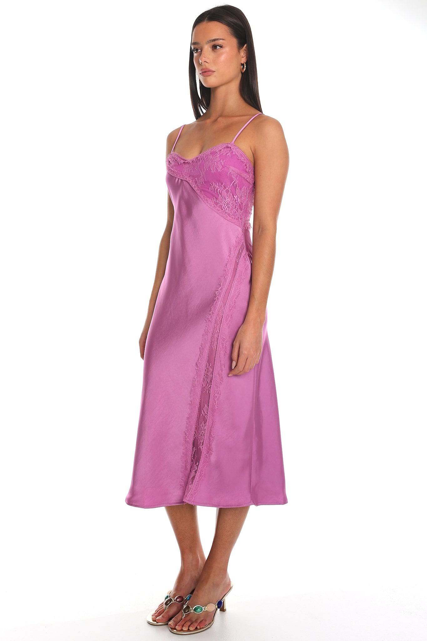 Noir Silk Lace-Inset Slip Dress Mauve
