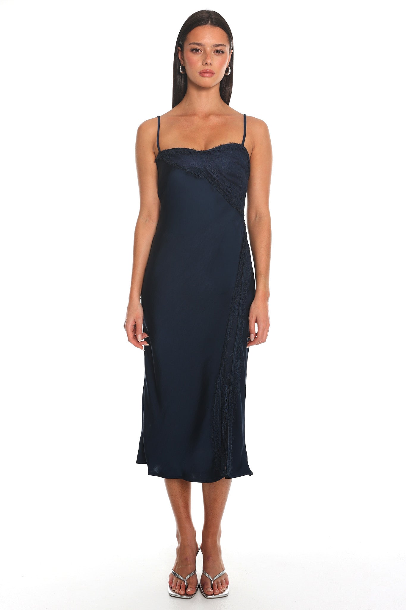 Noir Silk Lace-Inset Slip Dress Navy