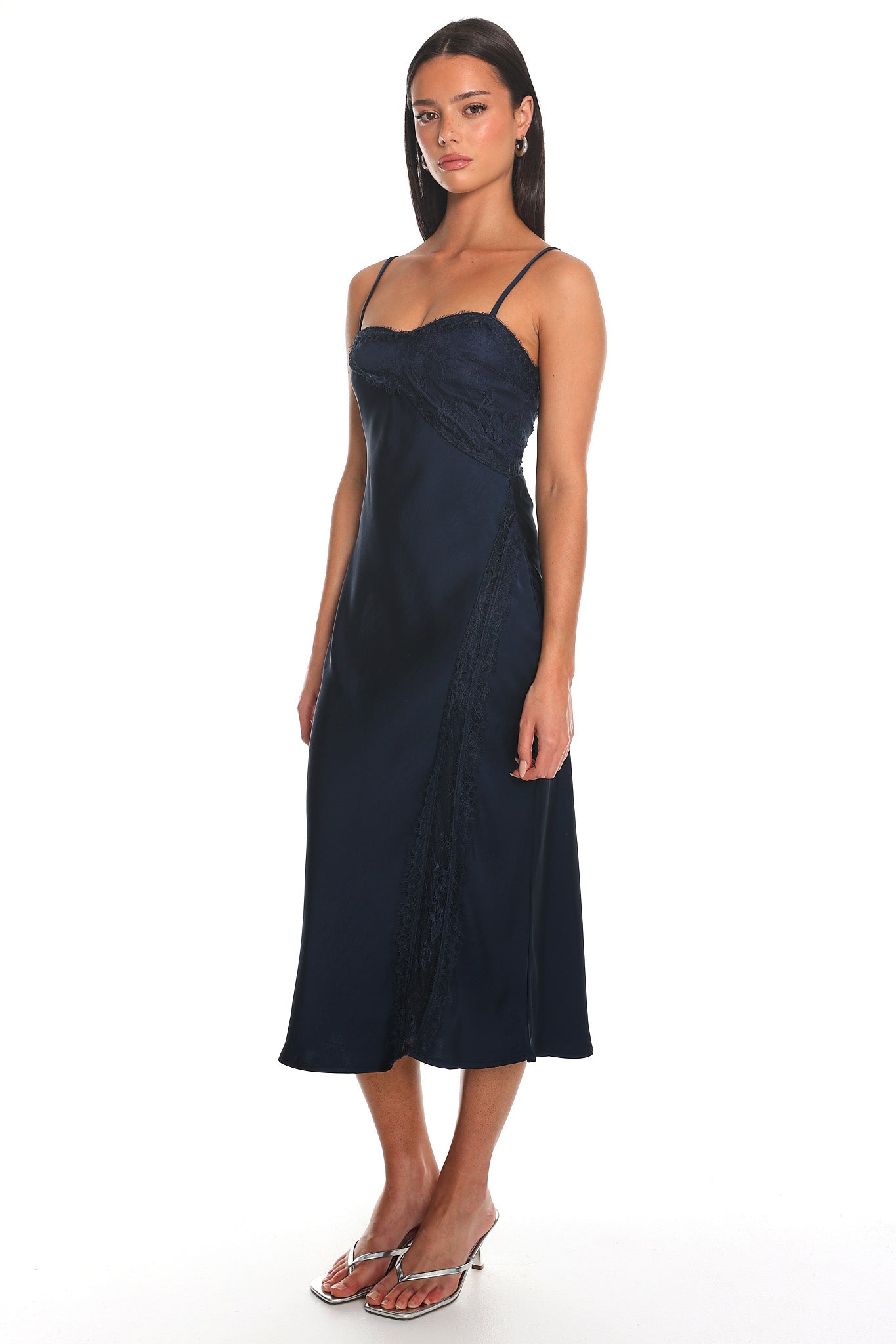 Noir Silk Lace-Inset Slip Dress Navy