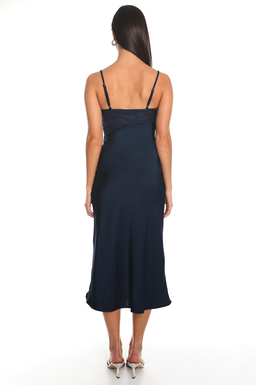 Noir Silk Lace-Inset Slip Dress Navy