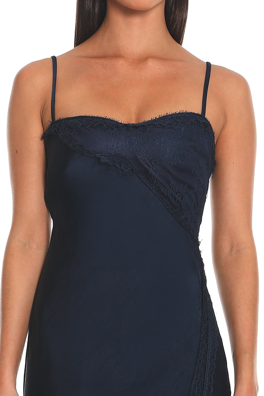 Noir Silk Lace-Inset Slip Dress Navy