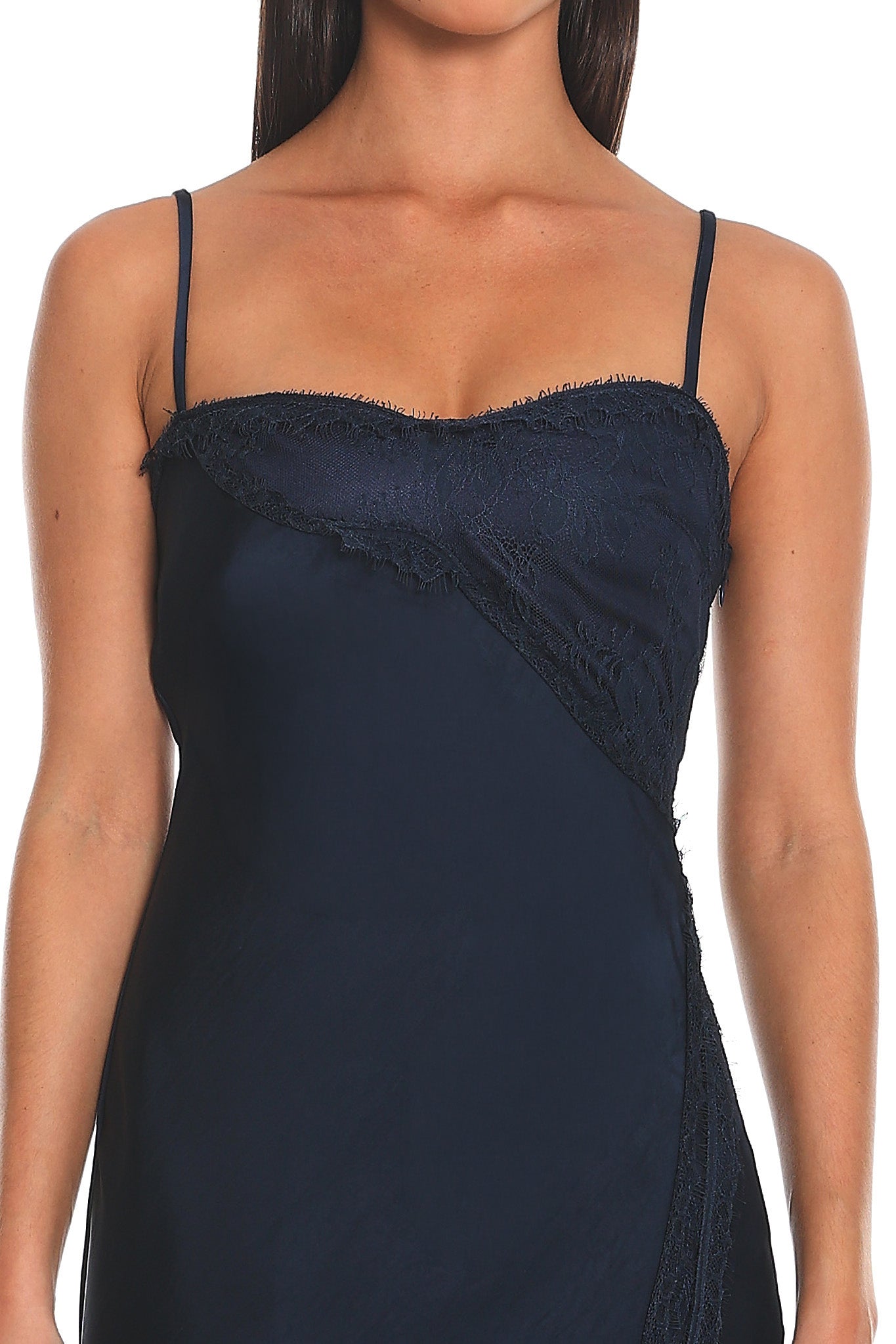 Noir Silk Lace-Inset Slip Dress Navy