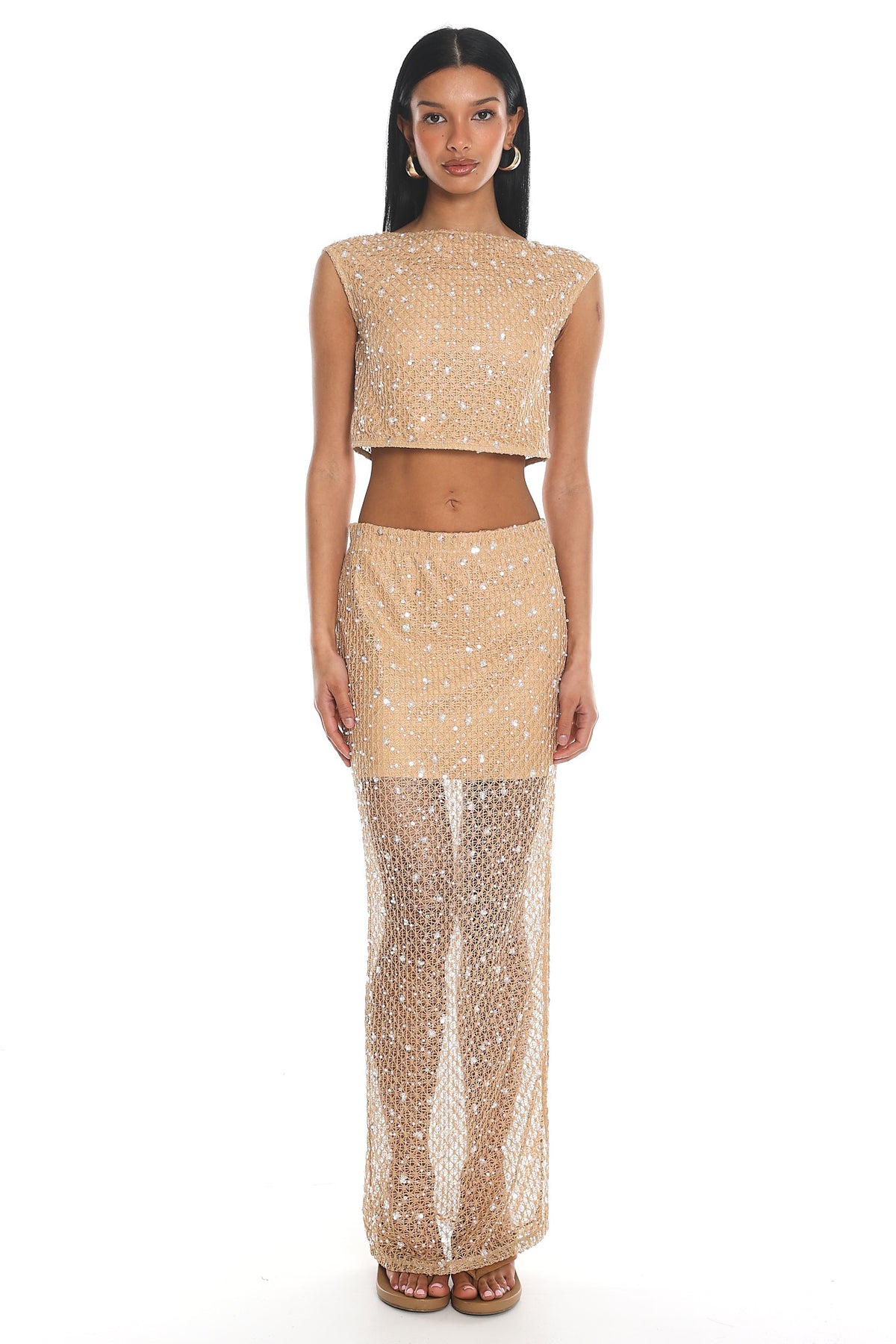 Amias Sequin Crop Top Beige