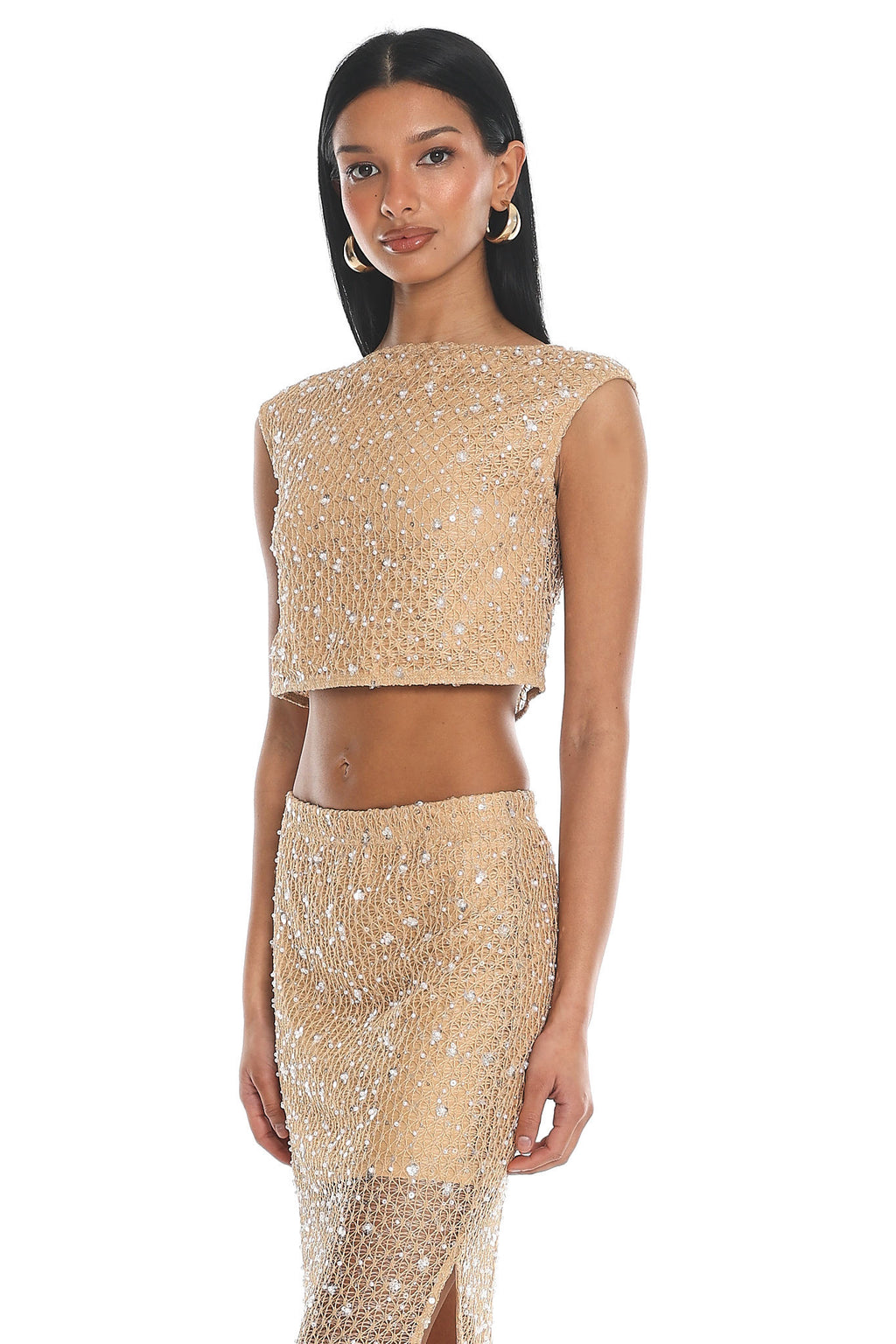 Amias Sequin Crop Top Beige