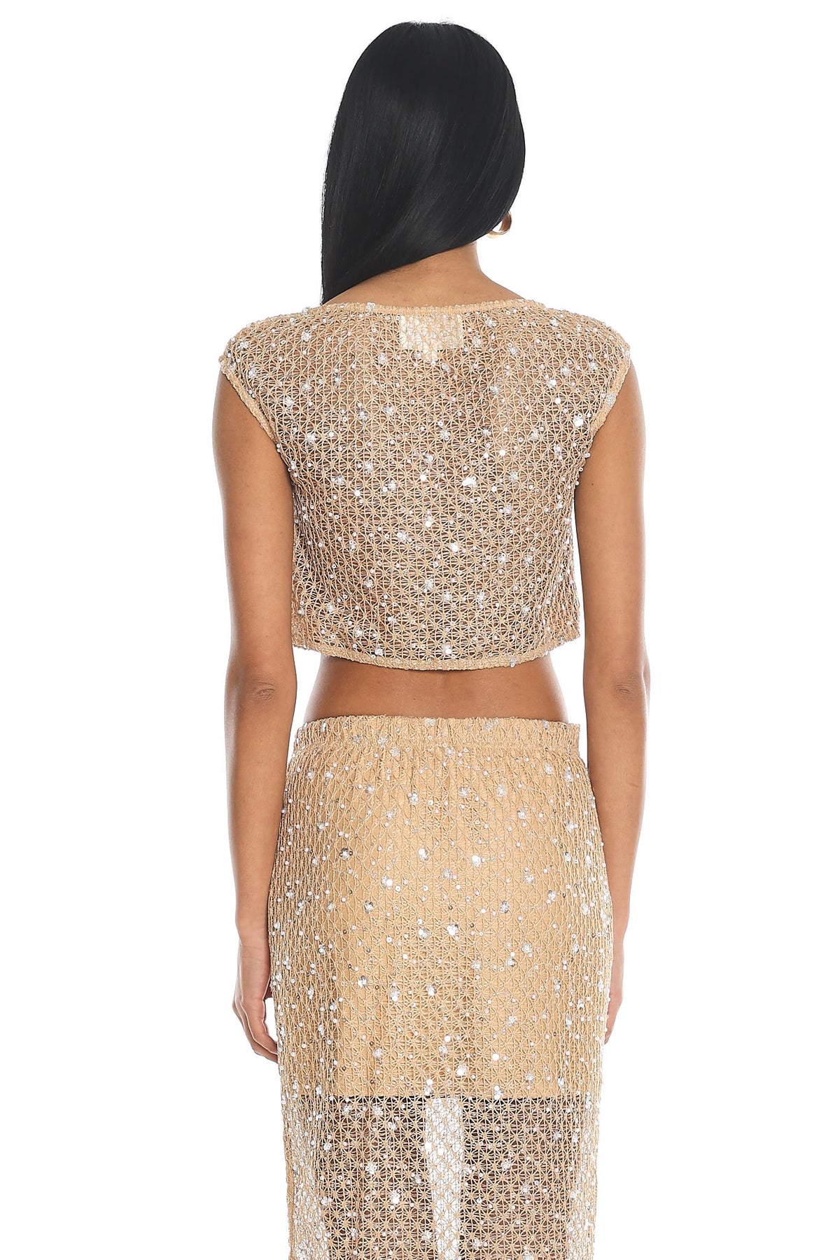 Amias Sequin Crop Top Beige