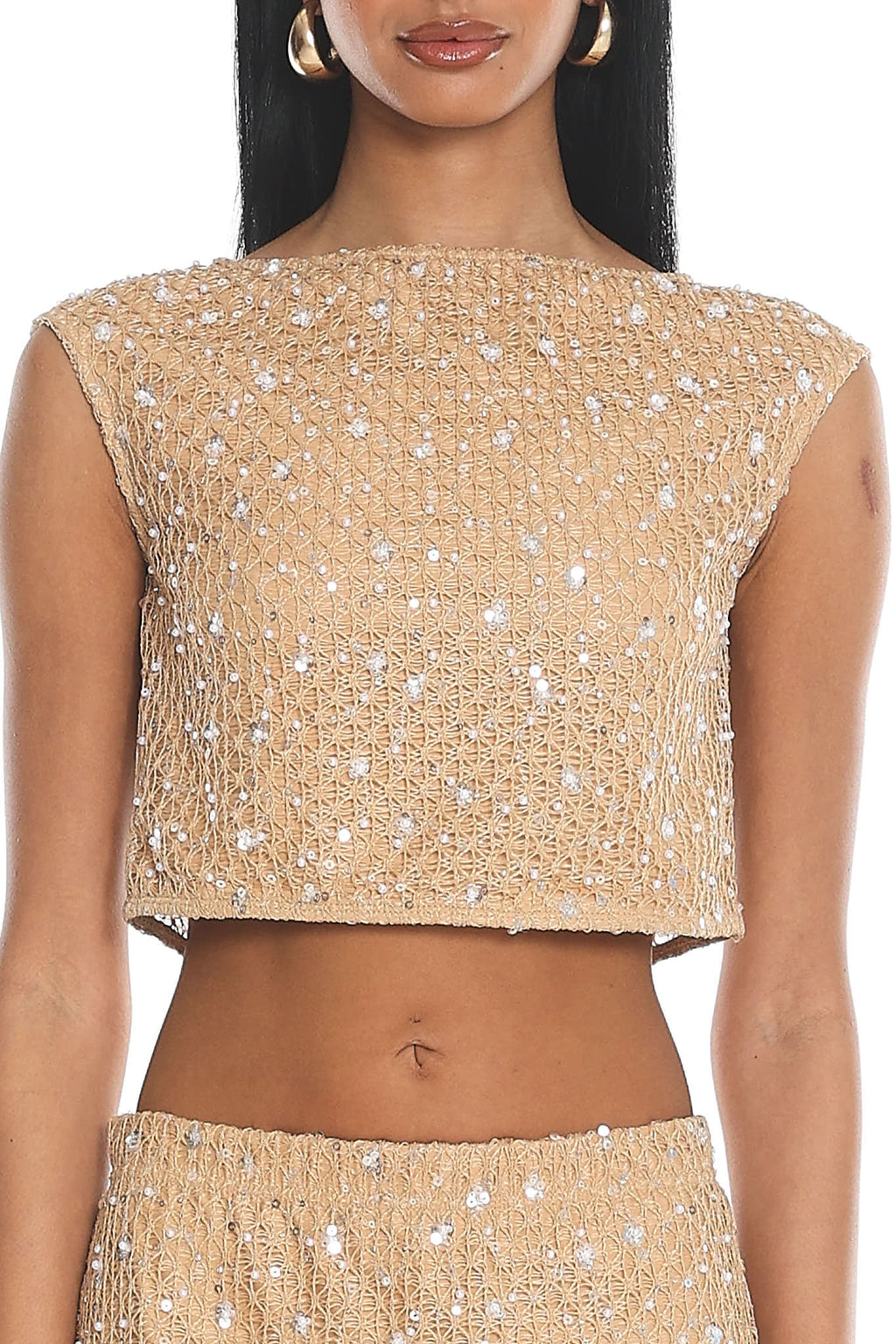 Amias Sequin Crop Top Beige