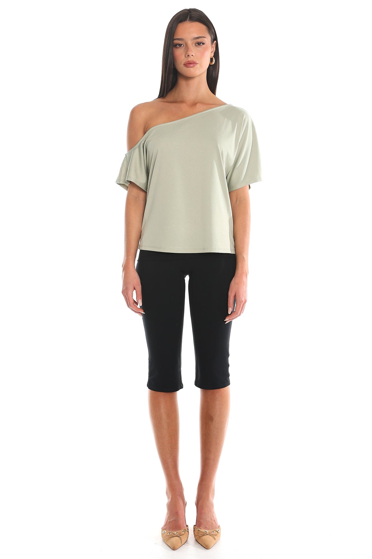 Devoe Asymmetric One-Shoulder Top Sage