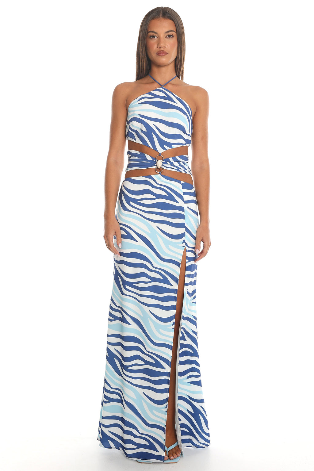 Tullia Cut Out Halter Maxi Dress Blue