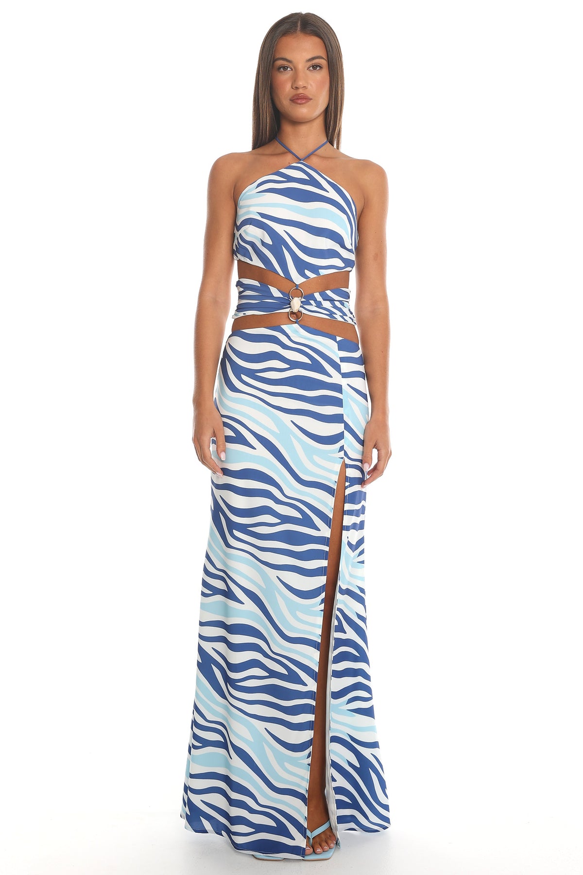 Tullia Cut Out Halter Maxi Dress Blue