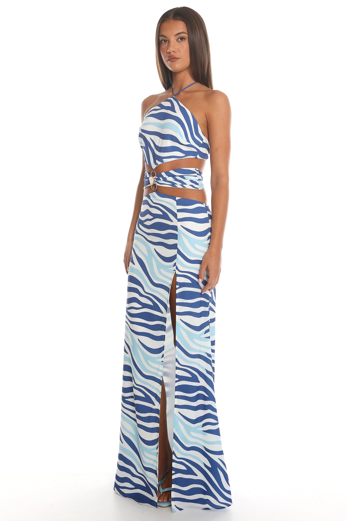 Tullia Cut Out Halter Maxi Dress Blue