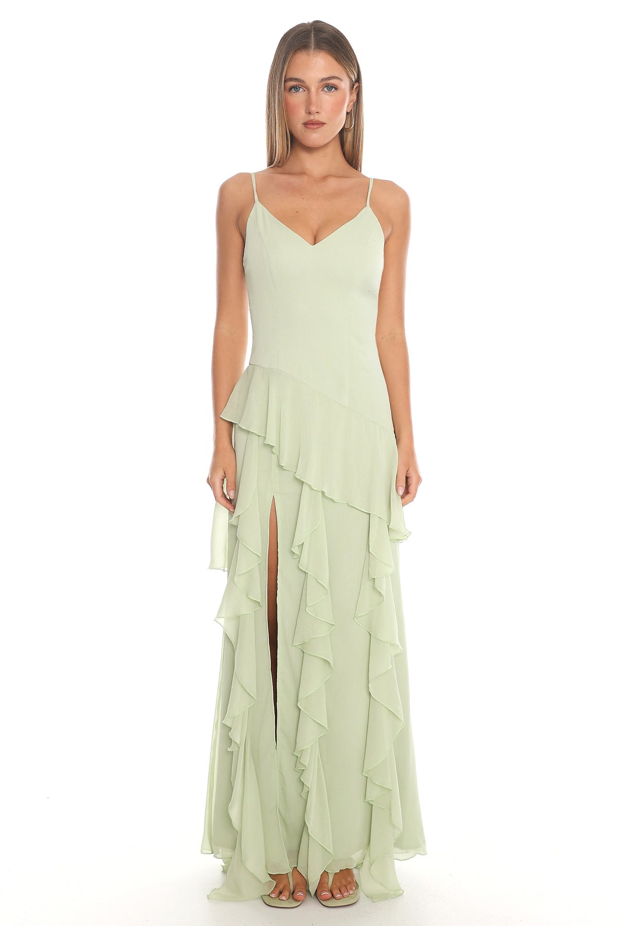 Cleodana Ruffle Maxi Dress Sage