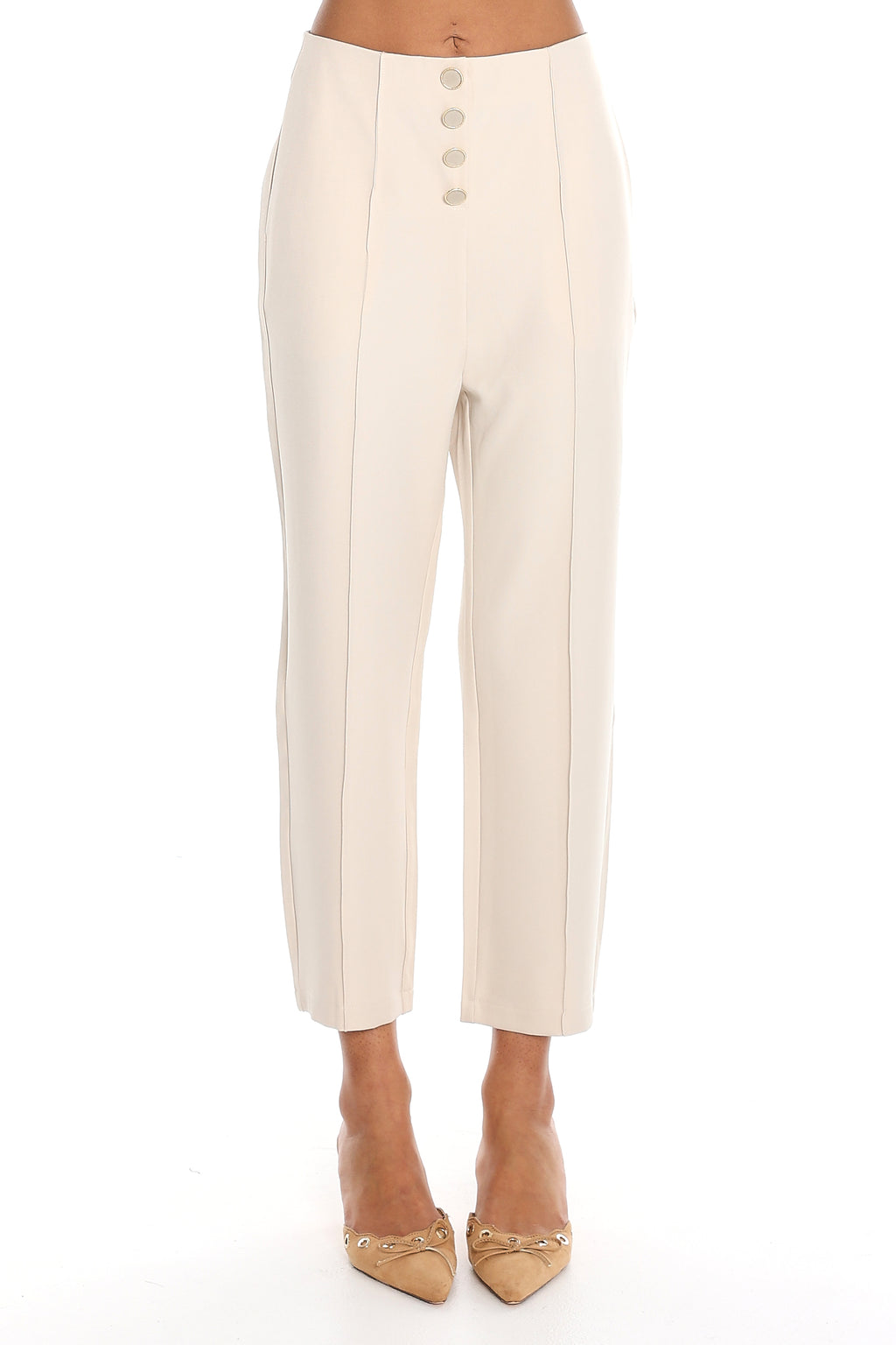 Downtown Girl Button-Front Cropped Trousers Cream