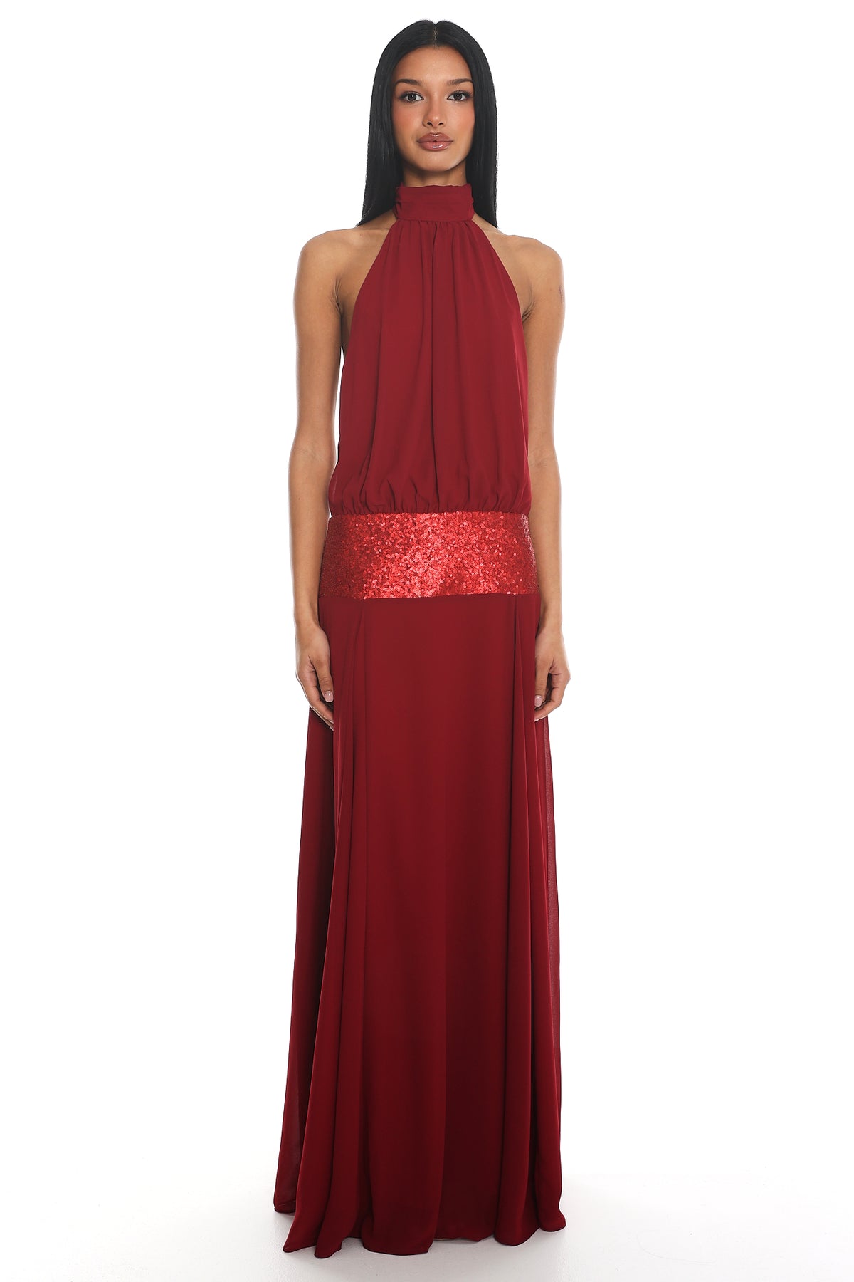 Celestial Wave Halter Maxi Dress Cherry by Selfie Leslie Australia