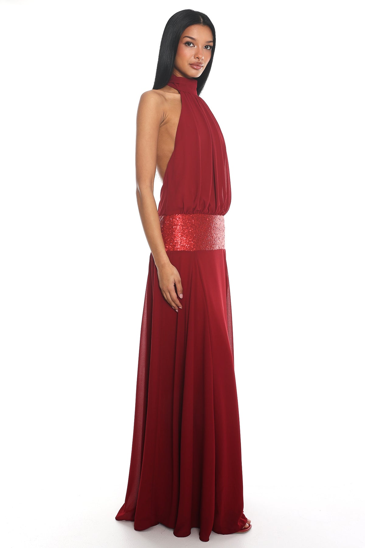 Celestial Wave Halter Maxi Dress Cherry by Selfie Leslie Australia
