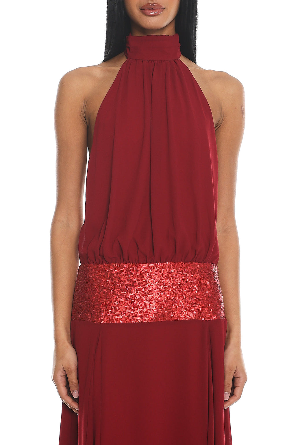 Celestial Wave Halter Maxi Dress Cherry by Selfie Leslie Australia