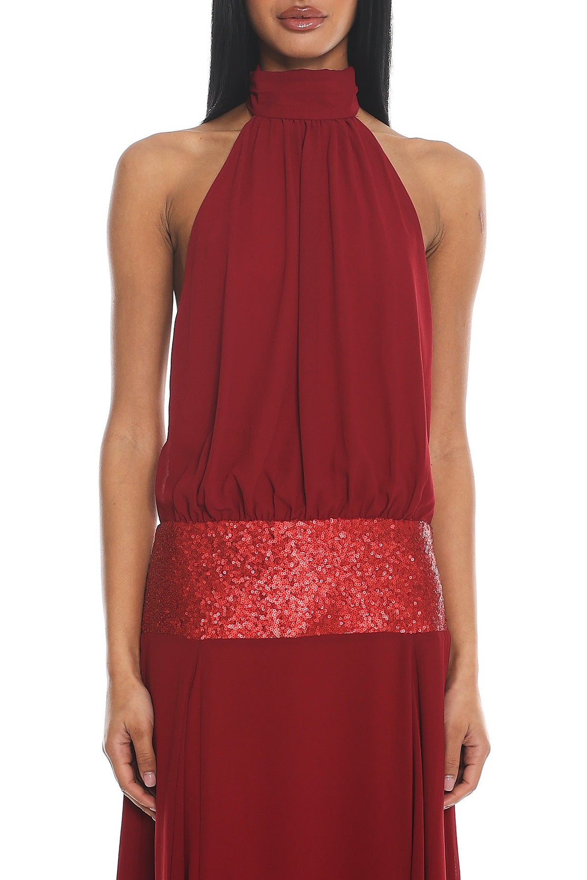 Celestial Wave Halter Maxi Dress Cherry by Selfie Leslie Australia