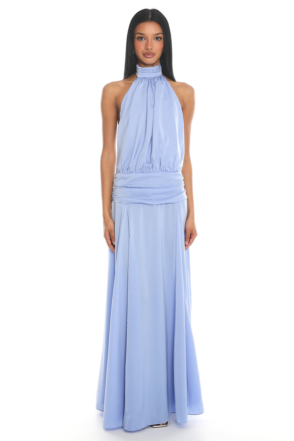 Celestial Wave Halter Maxi Dress Blue